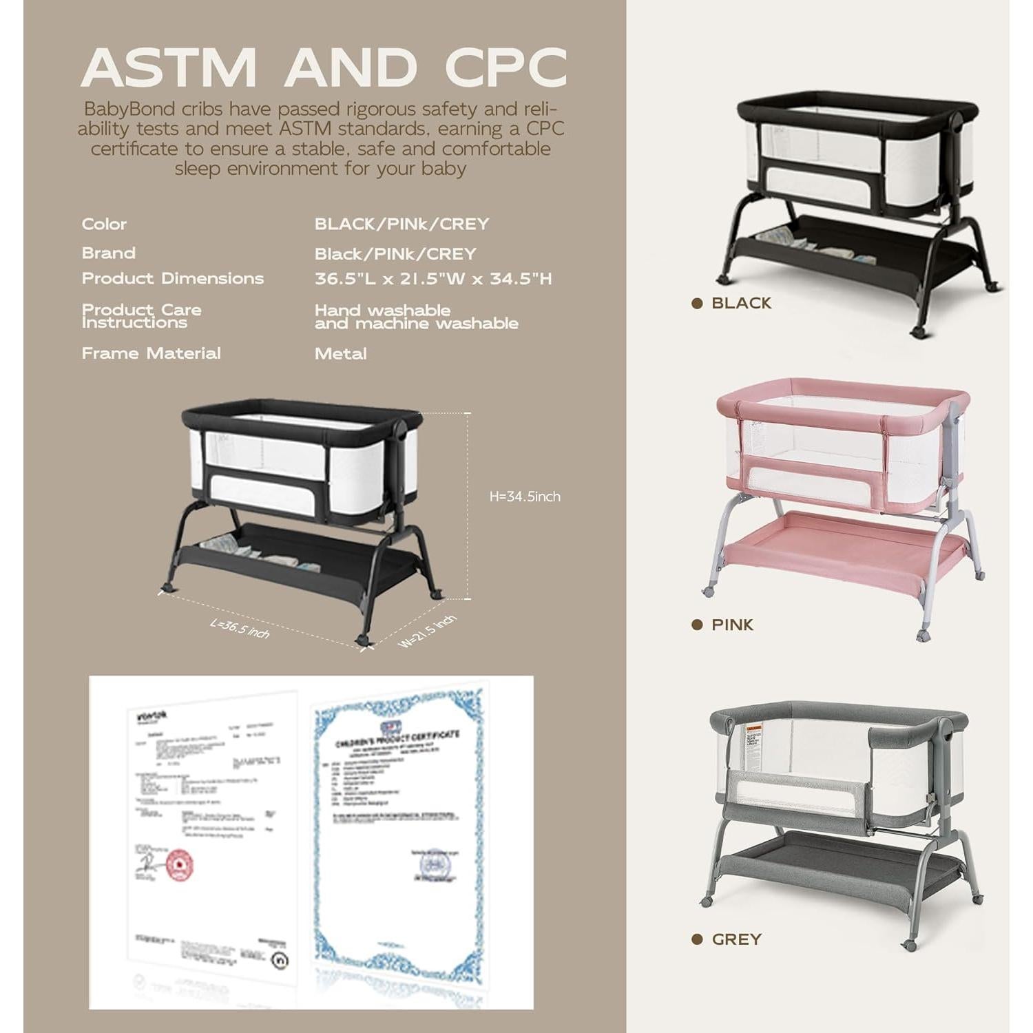 Cuna para Bebé BabyBond 3 en 1 Ajustable 6 Alturas Malla