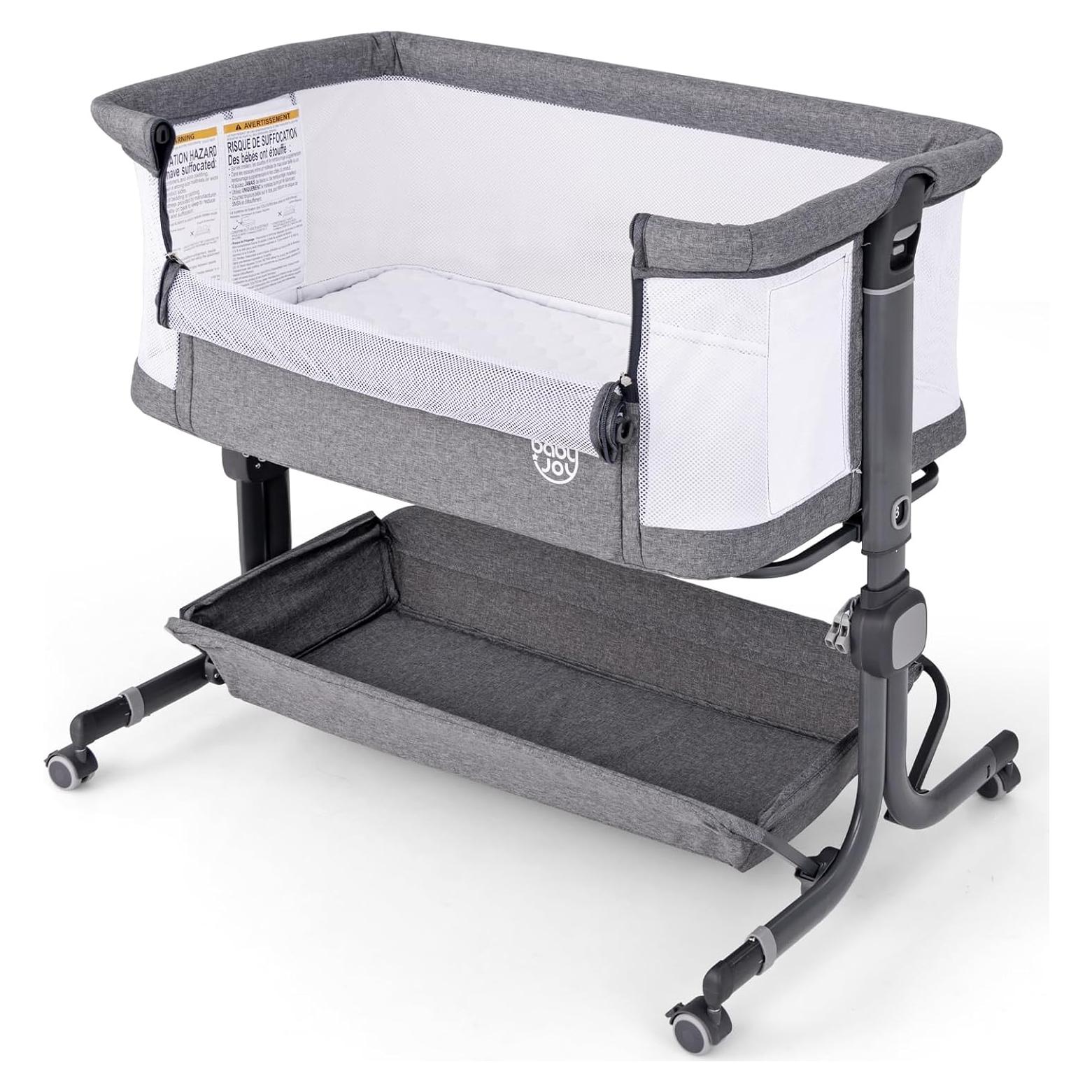 Cuna Lateral BABY JOY Ajustable 6 Niveles con Colchón y Ruedas