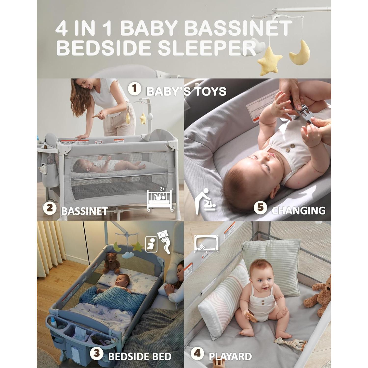 Cuna de lado 4 en 1 Joybai Gris Bruma con mesa de cambio