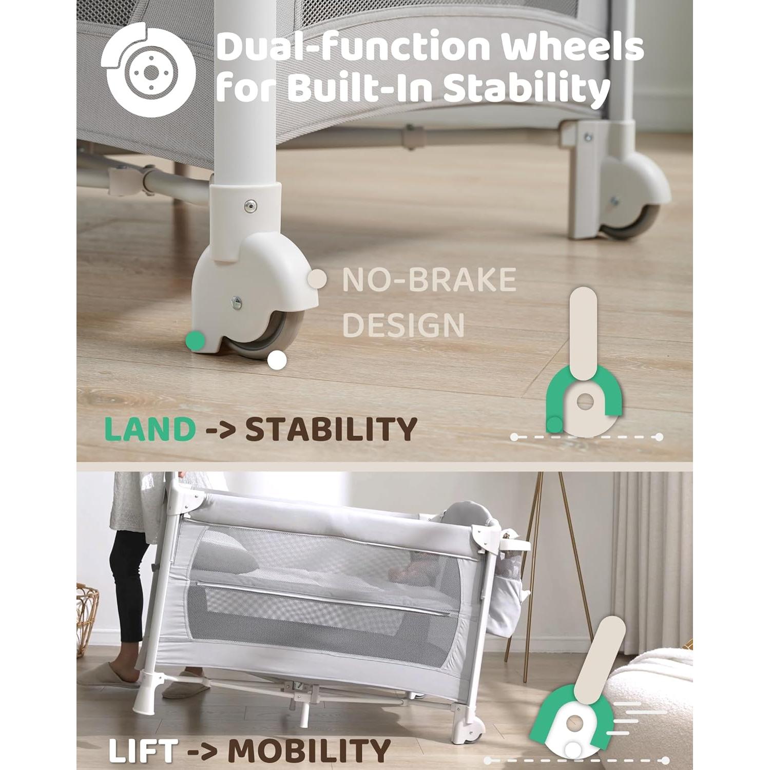 Cuna de lado 4 en 1 Joybai Gris Bruma con mesa de cambio