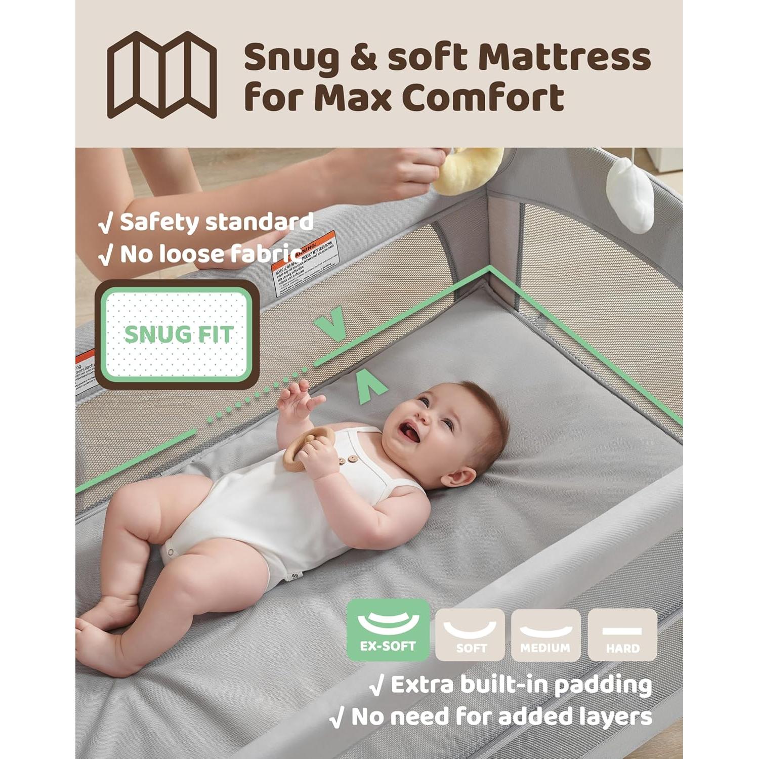 Cuna de lado 4 en 1 Joybai Gris Bruma con mesa de cambio