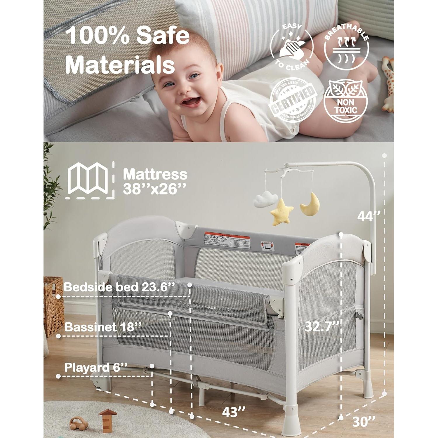 Cuna de lado 4 en 1 Joybai Gris Bruma con mesa de cambio