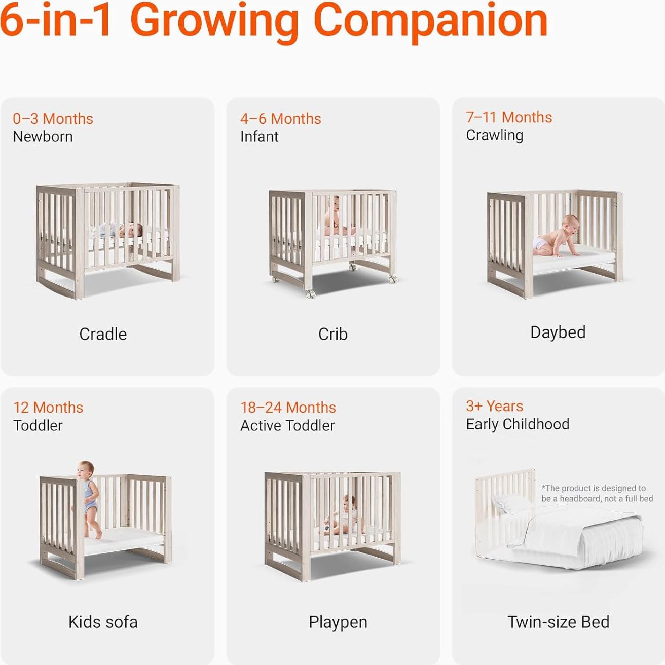 Cuna Convertible 6 en 1 Mamazing EvoNest Beige Madera