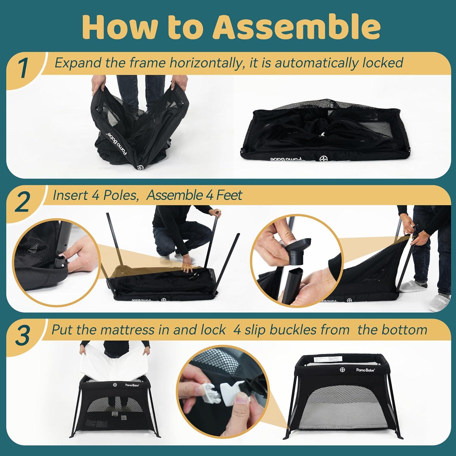 Cuna de viaje Pamo Babe ligera con colchón y malla transpirable