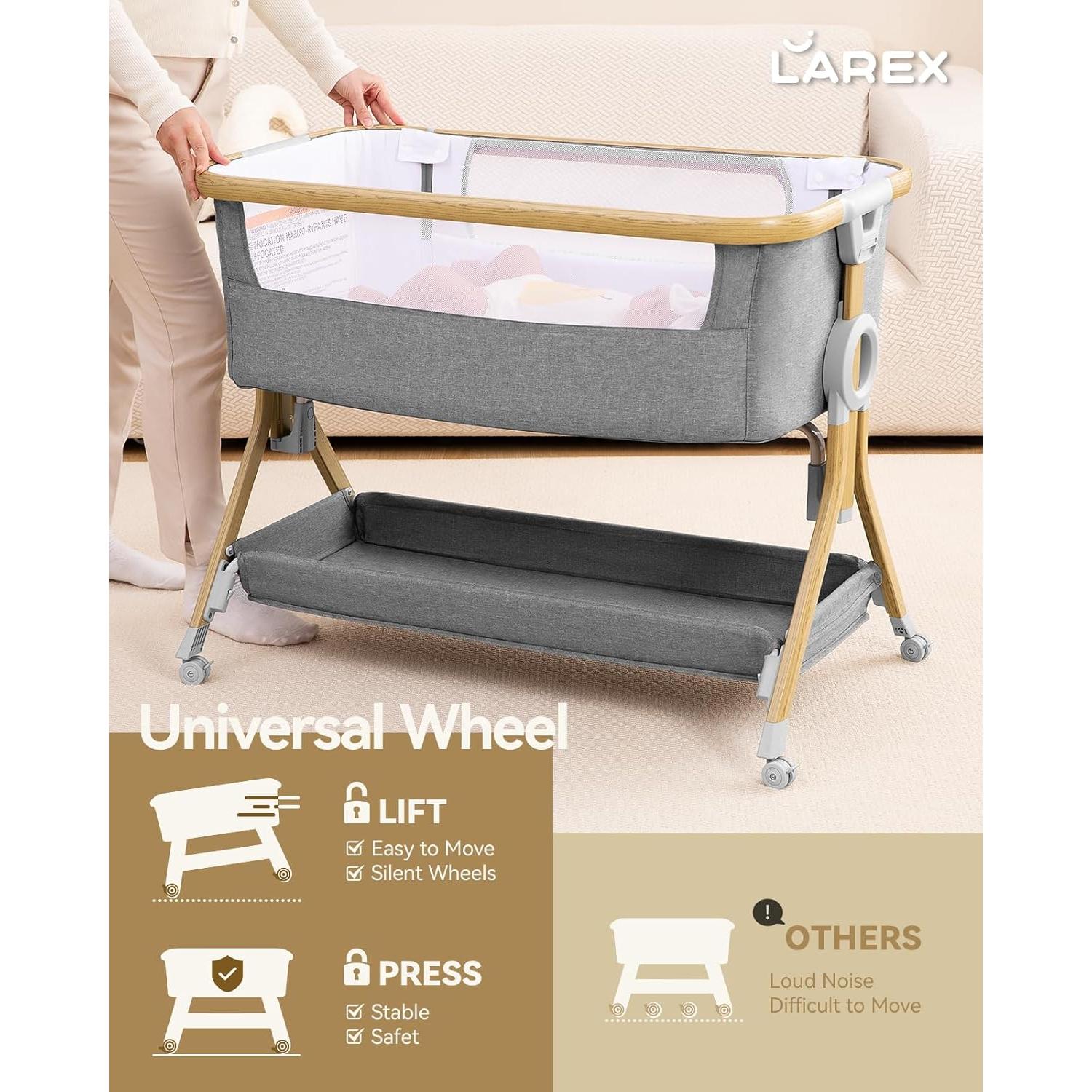 Cuna Larex 3 en 1 para Bebés con Ruedas y Altura Ajustable