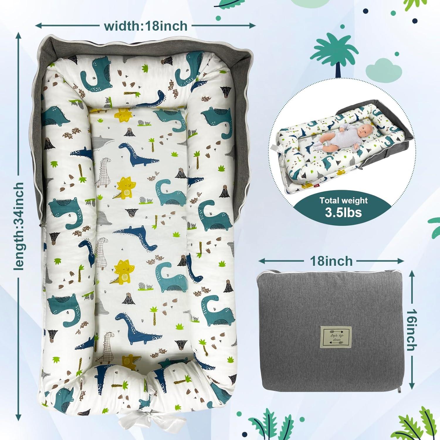 Cojín Plegable para Bebé UGRASEA - Cuna Portátil Dinosaurio Azul