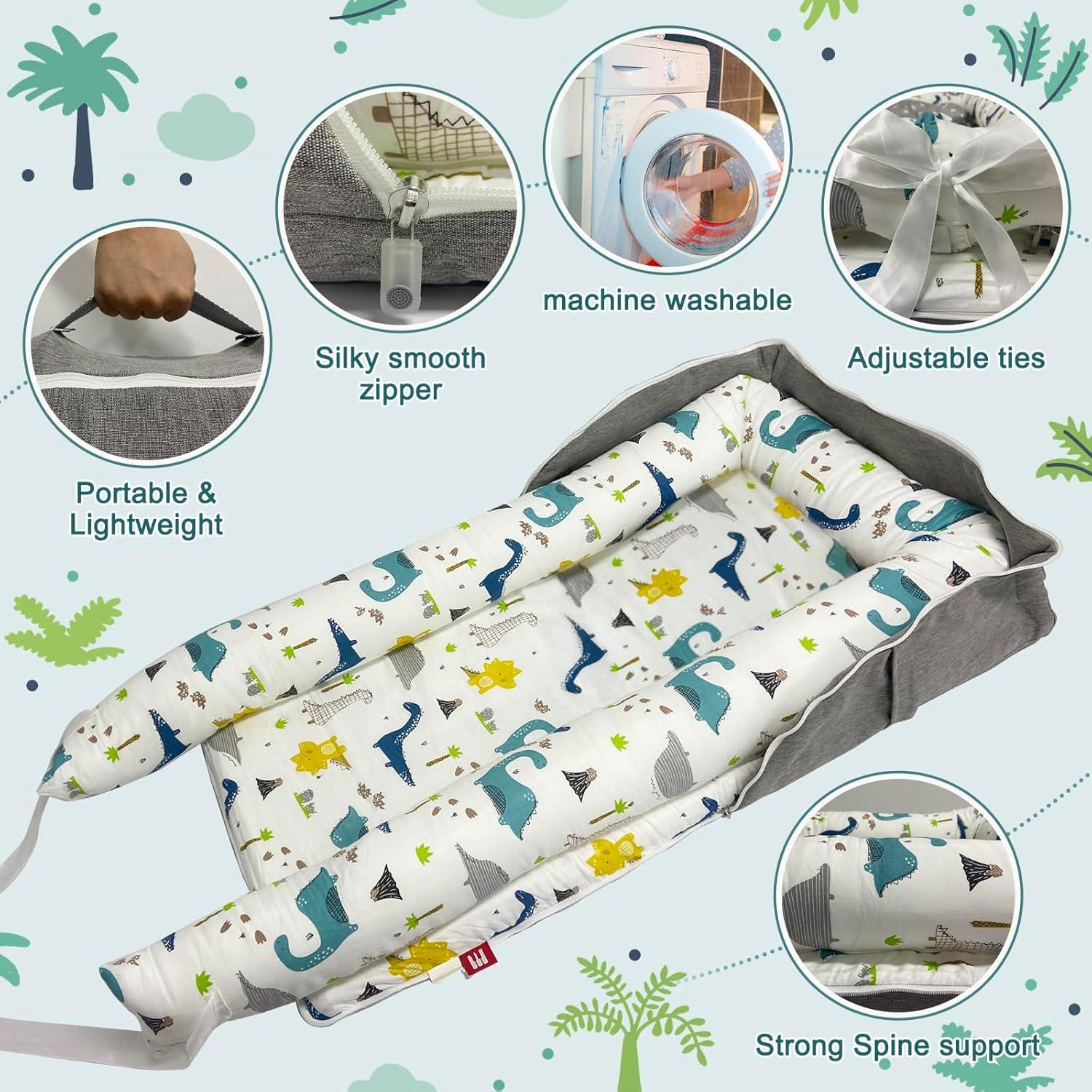 Cojín Plegable para Bebé UGRASEA - Cuna Portátil Dinosaurio Azul