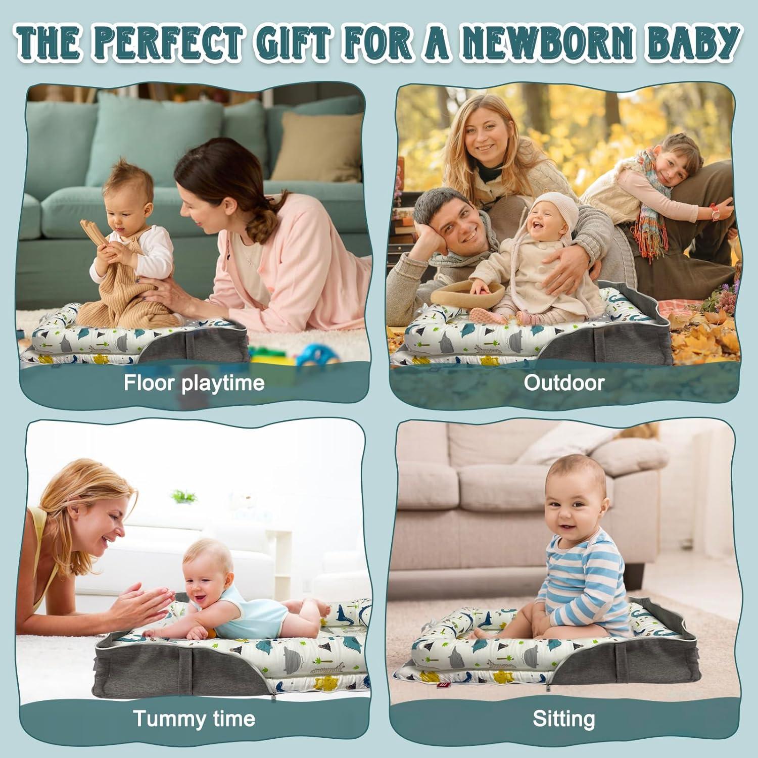 Cojín Plegable para Bebé UGRASEA - Cuna Portátil Dinosaurio Azul