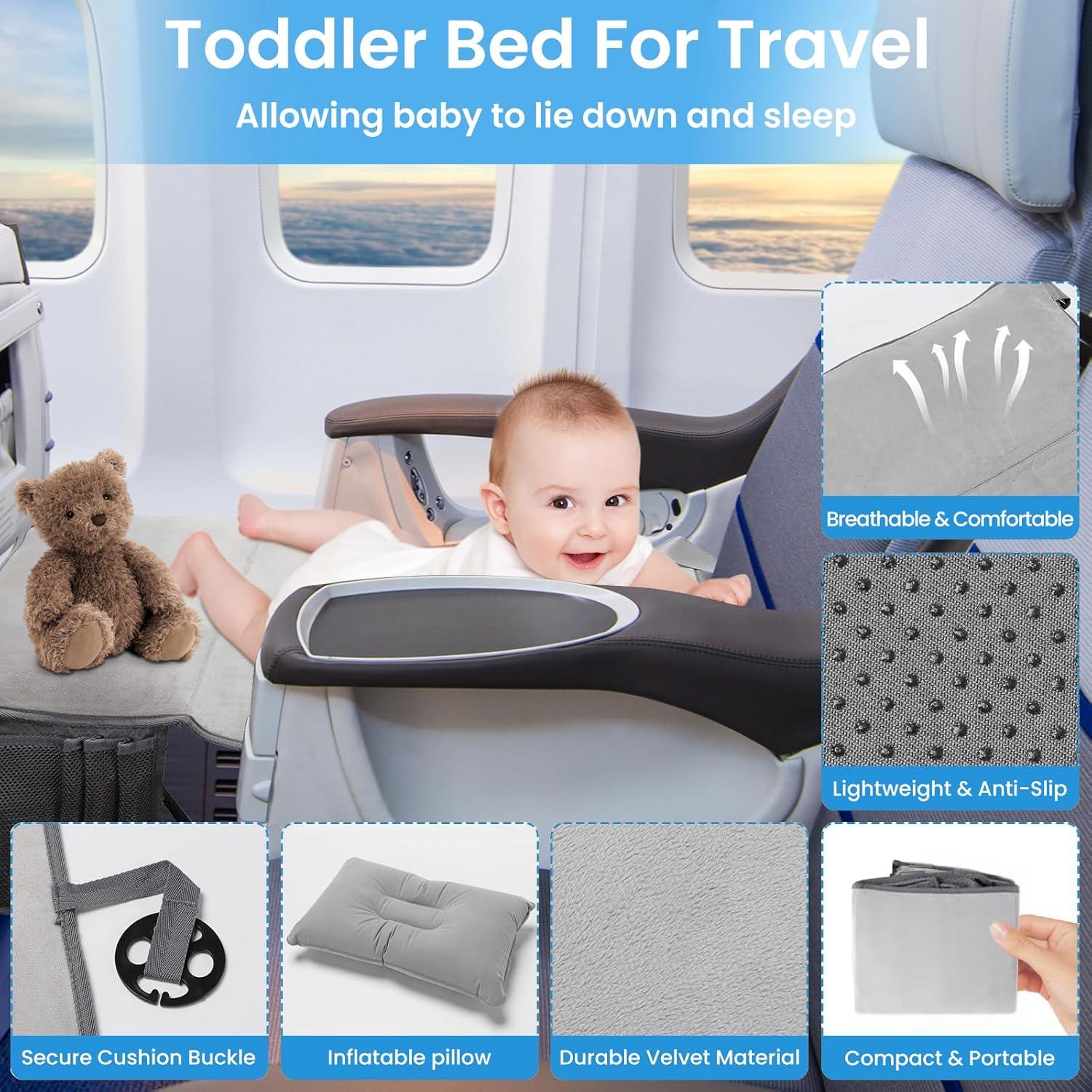 Cama de avión portátil para niños Frstem - Gris, 78.74x48.26cm