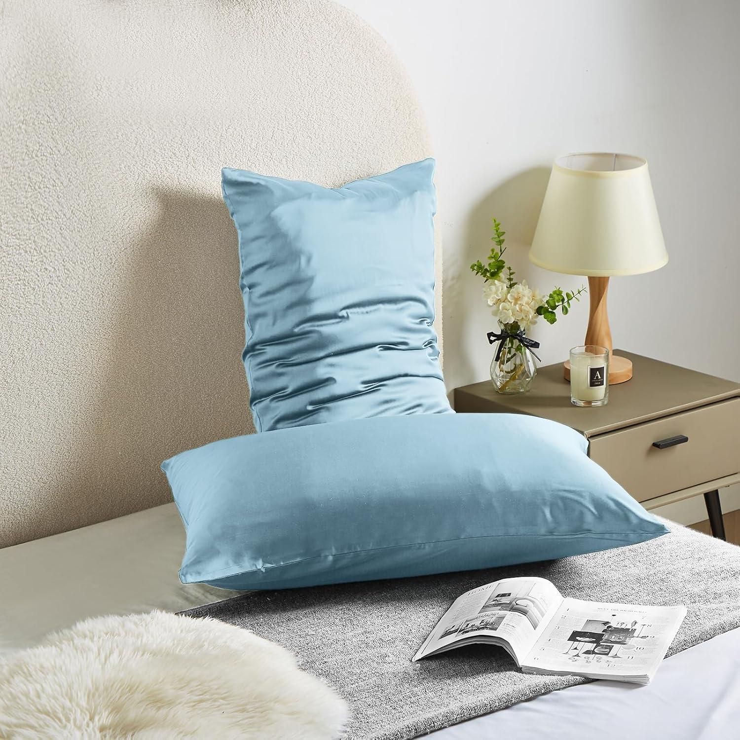 Funda de Almohada de Cuerpo de Seda Casbrove Azul Bebé 137x51 cm