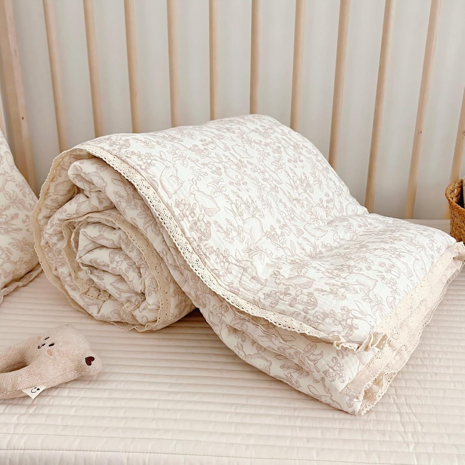 Manta Acolchada BuLuTu para Niños Conejo Floral 119x150cm