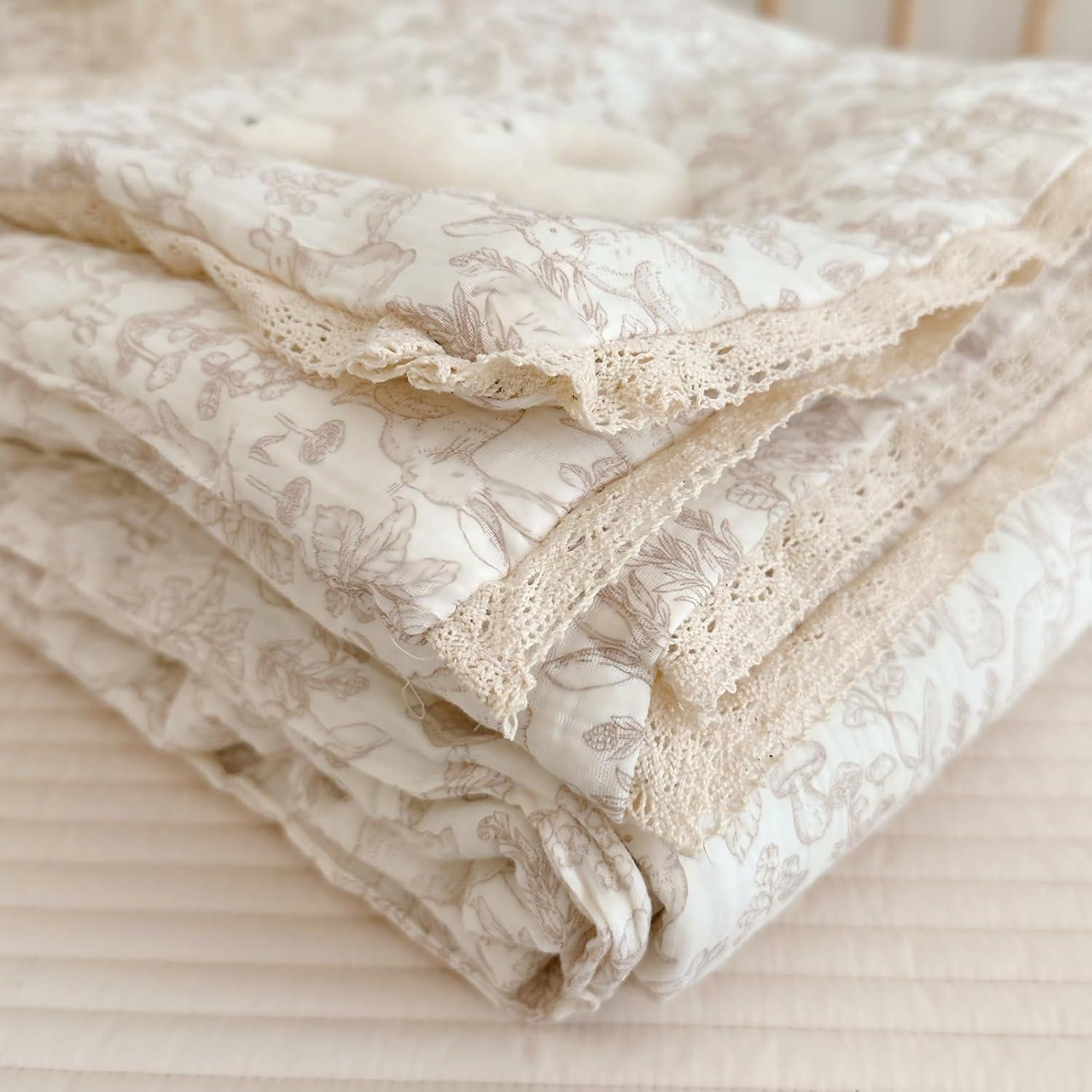 Manta Acolchada BuLuTu para Niños Conejo Floral 119x150cm