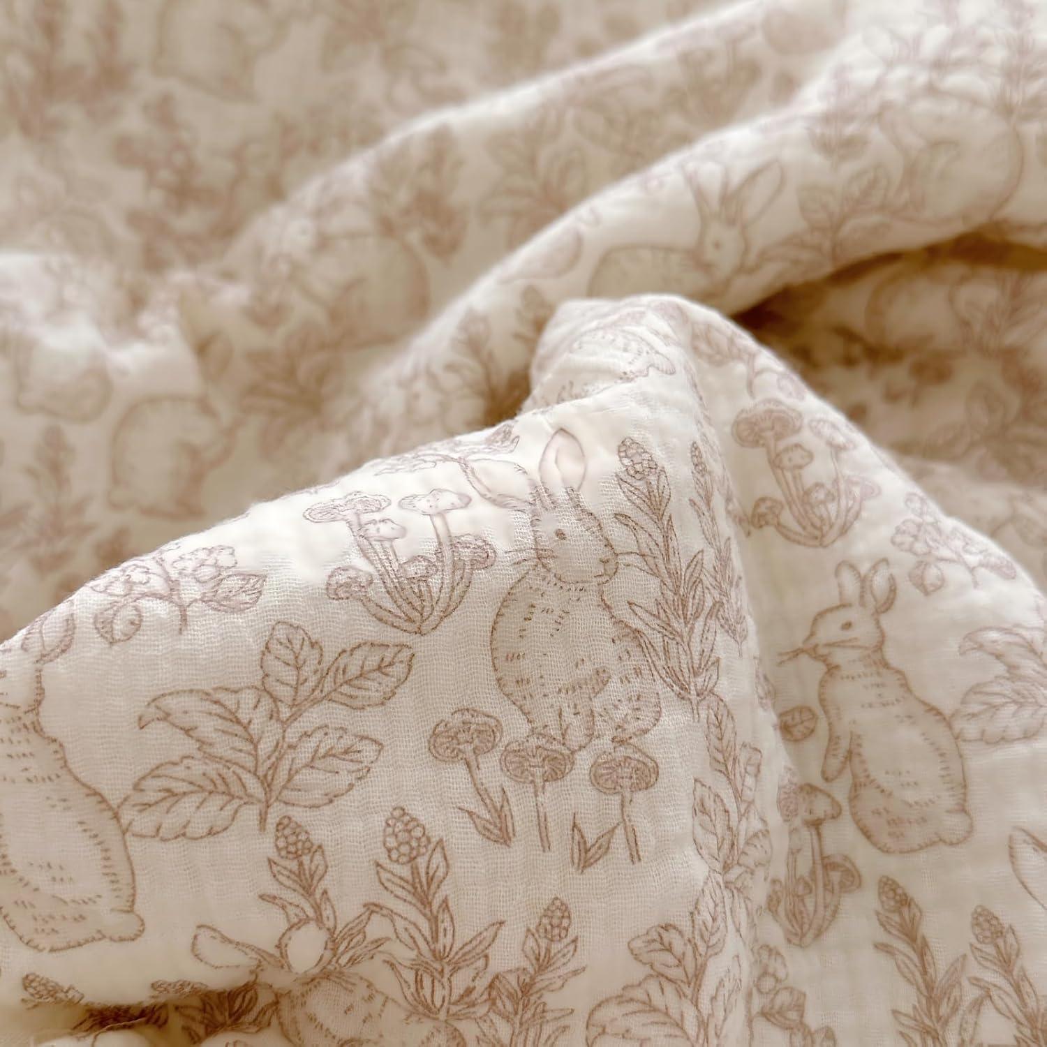 Manta Acolchada BuLuTu para Niños Conejo Floral 119x150cm