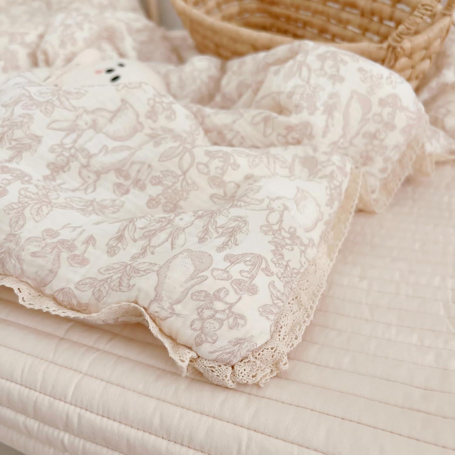 Manta Acolchada BuLuTu para Niños Conejo Floral 119x150cm