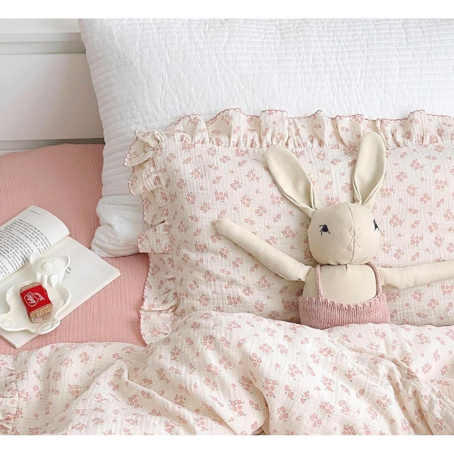 Funda de Almohada Estándar BuLuTu Algodón Muselina Floral Galsang