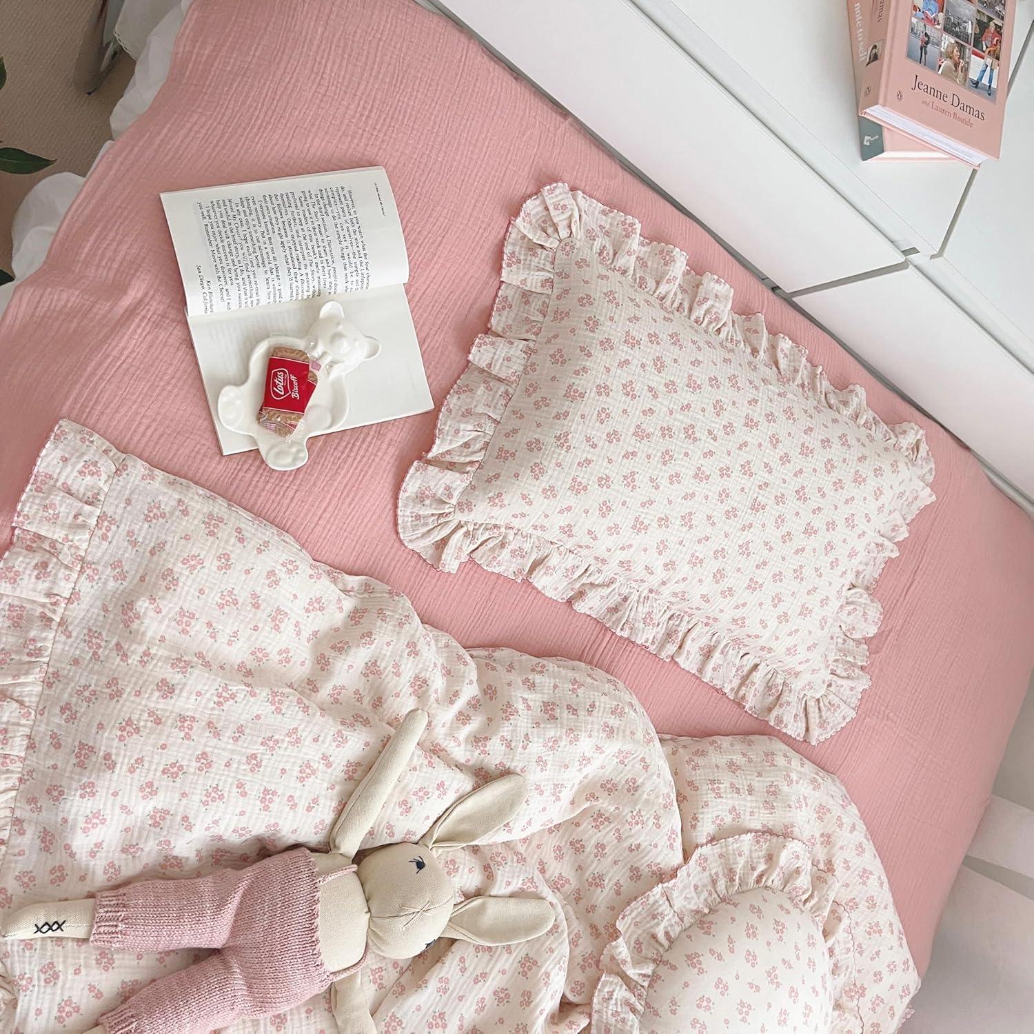 Funda de Almohada Estándar BuLuTu Algodón Muselina Floral Galsang