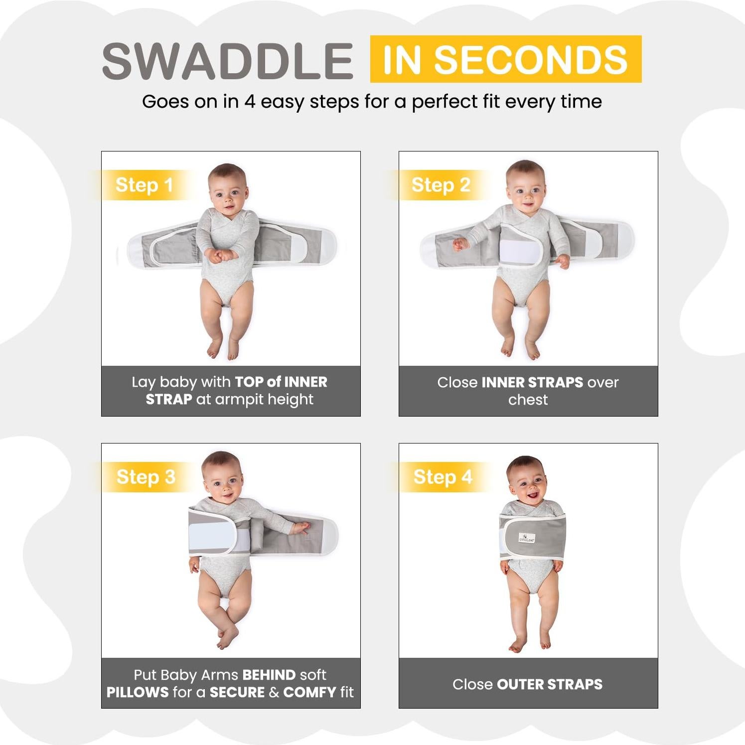 Faja de Envolver para Bebés Anna & Eve - Algodón 100% Gris