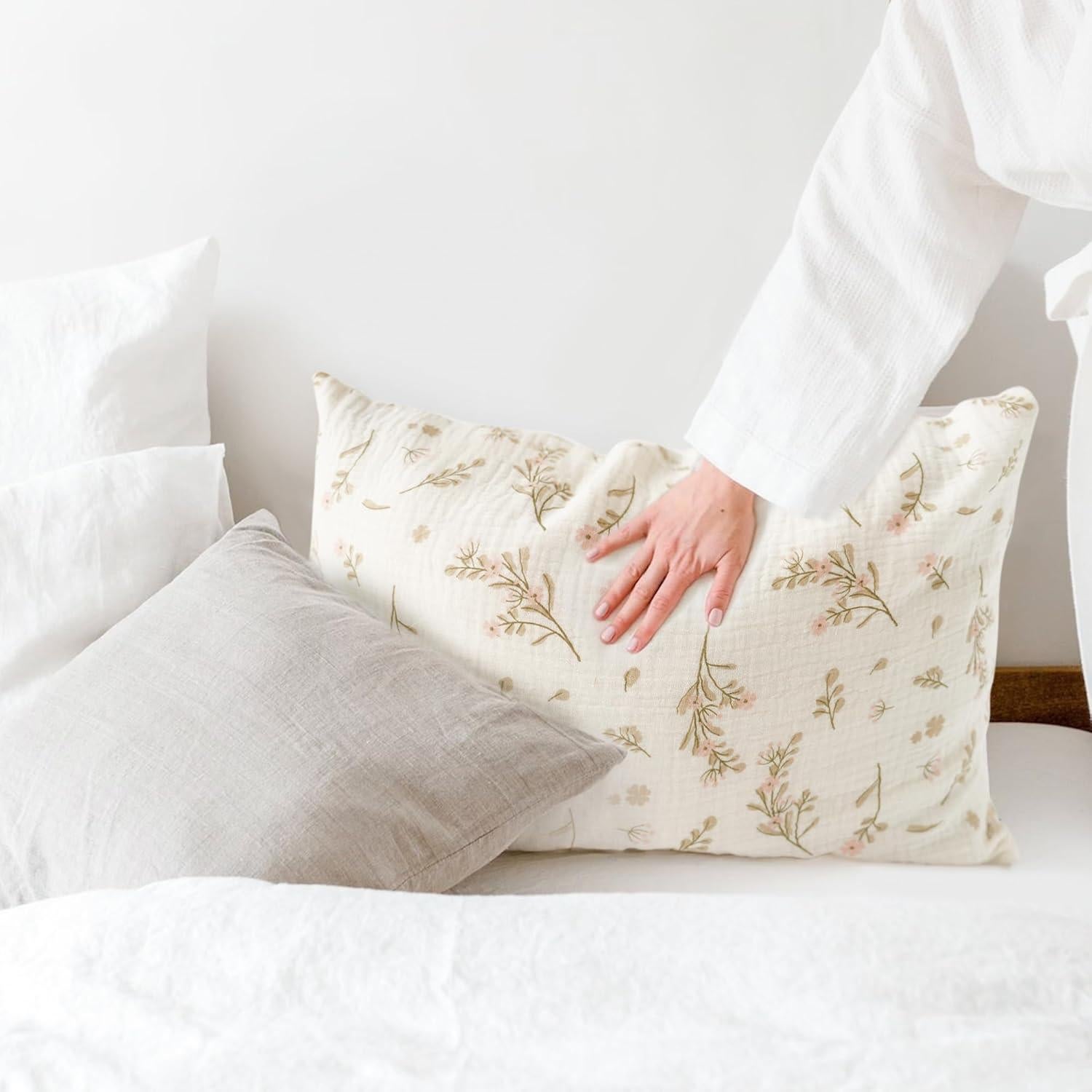 Funda de Almohada Muselina 100% Algodón Konssy 13x18 Rosa Floral