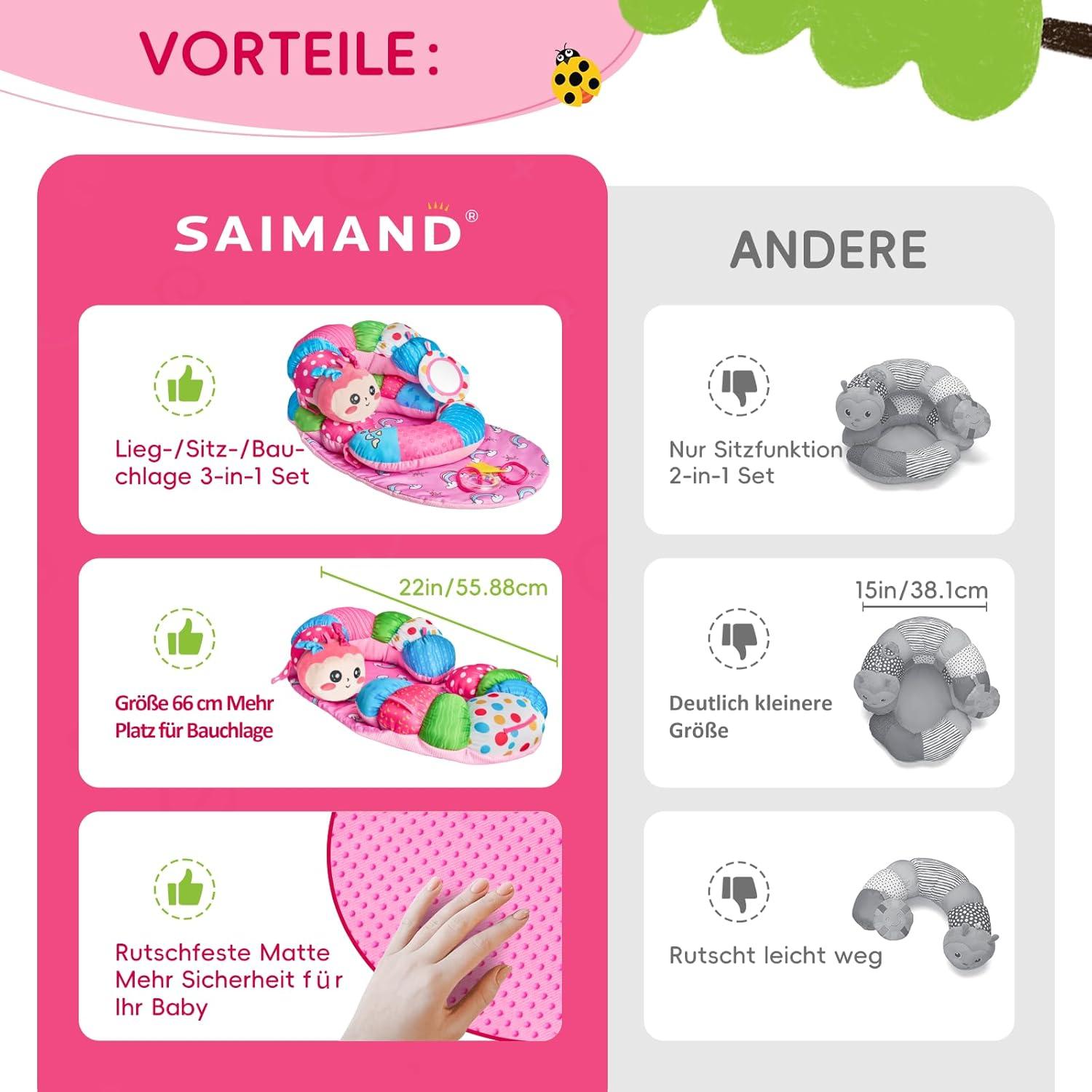 Almohada 3 en 1 para Bebés SAIMAND - Alfombrilla Antideslizante