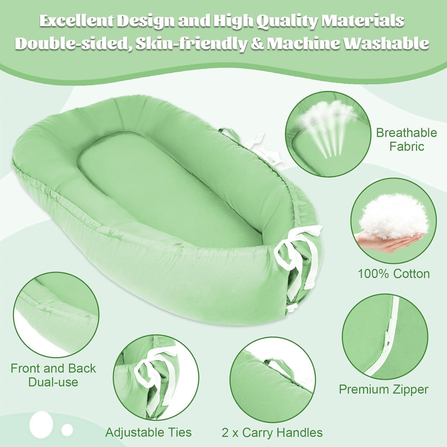 Cojín para Bebé Verde Claro 100% Algodón Suave y Transpirable