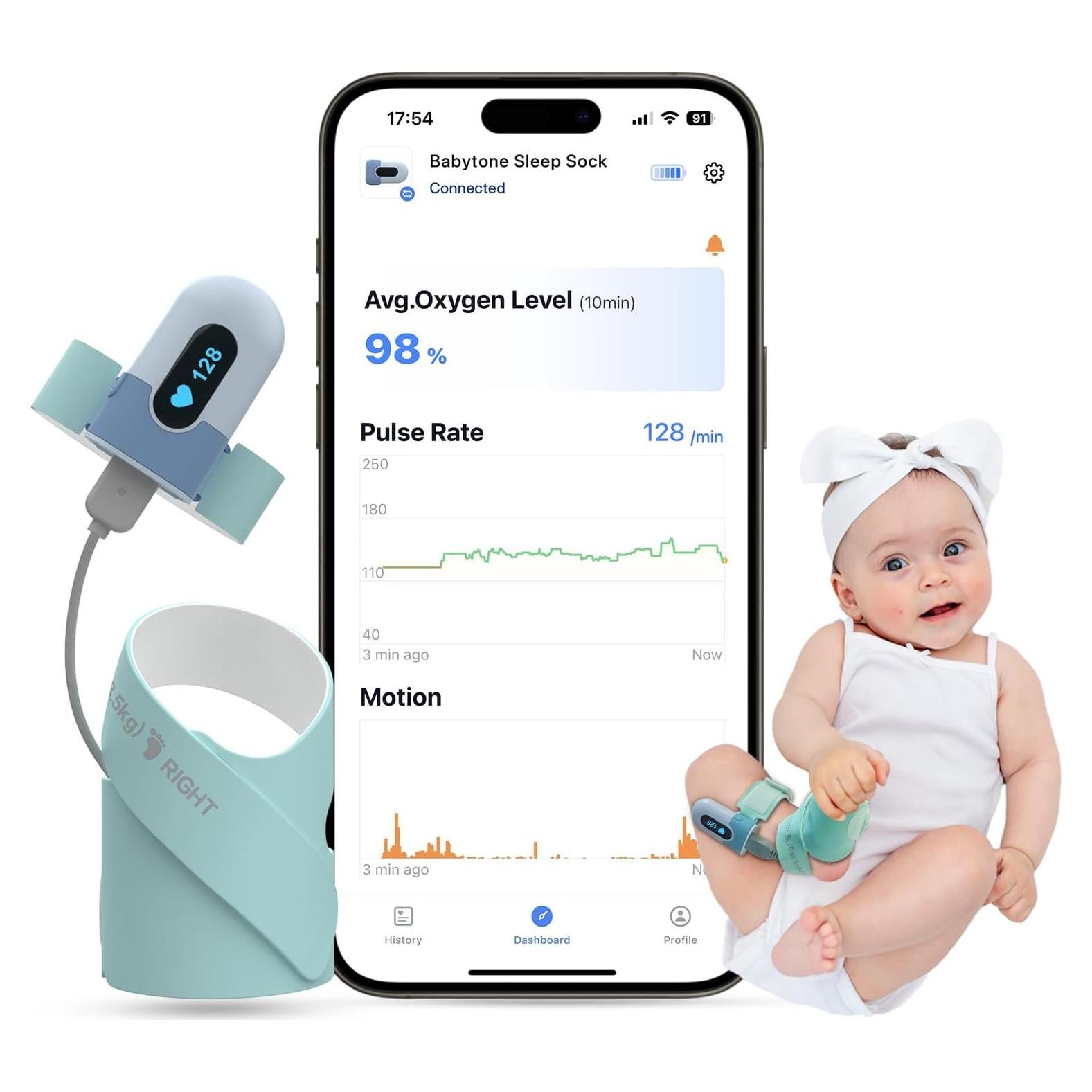 Monitor de Sueño para Bebés Babytone S1, Frecuencia Cardíaca y Movimiento