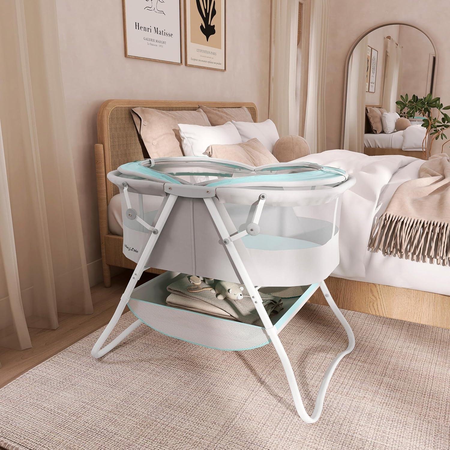 Cuna Portátil Dream On Me Karley Azul y Gris, Ligera y Ajustable