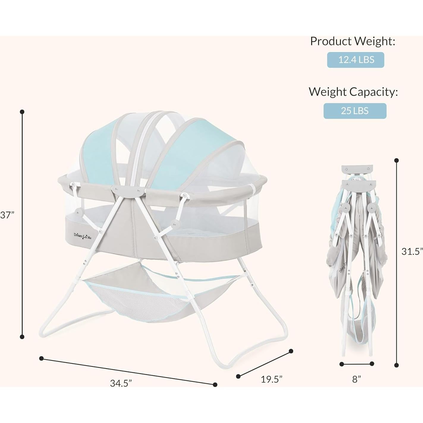 Cuna Portátil Dream On Me Karley Azul y Gris, Ligera y Ajustable