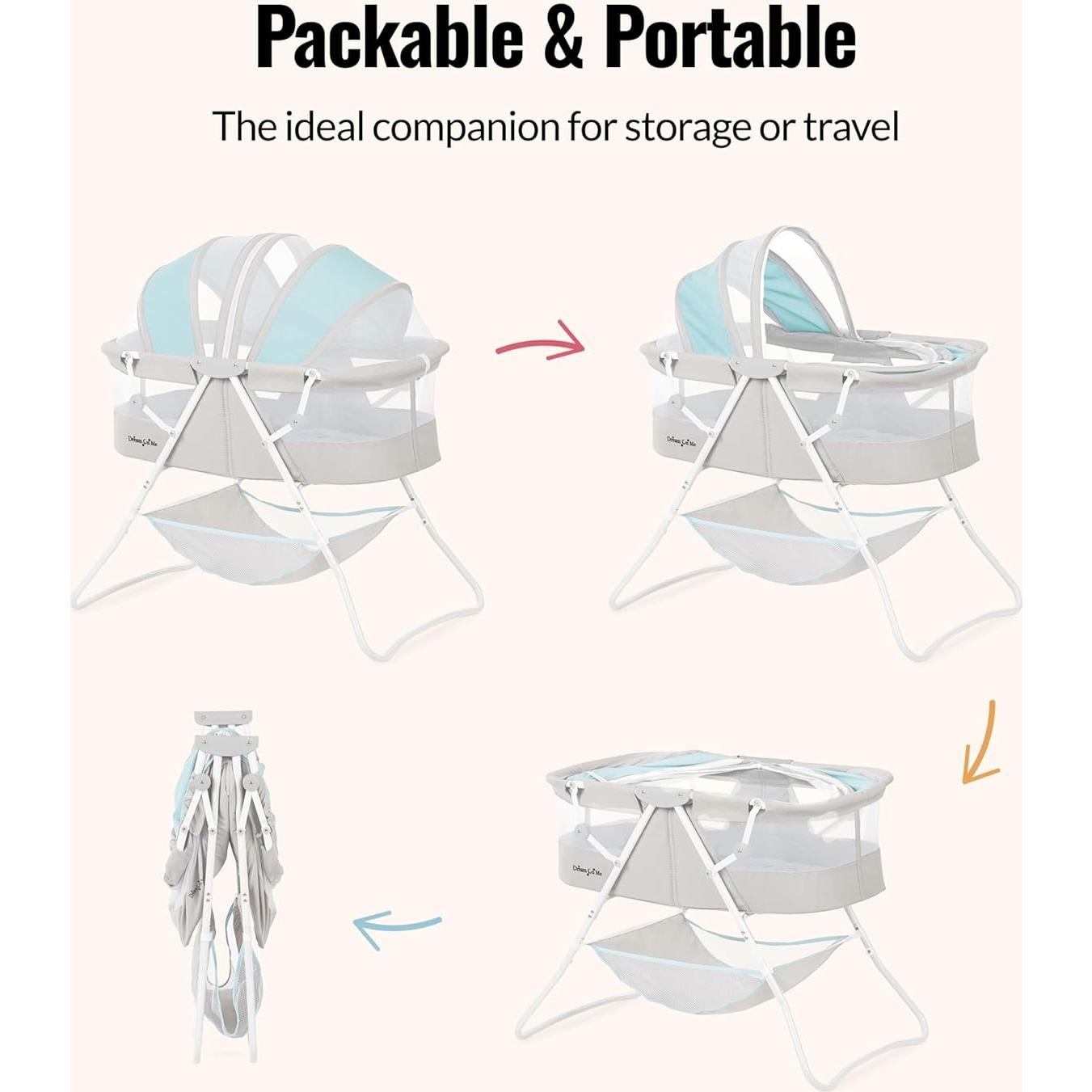 Cuna Portátil Dream On Me Karley Azul y Gris, Ligera y Ajustable