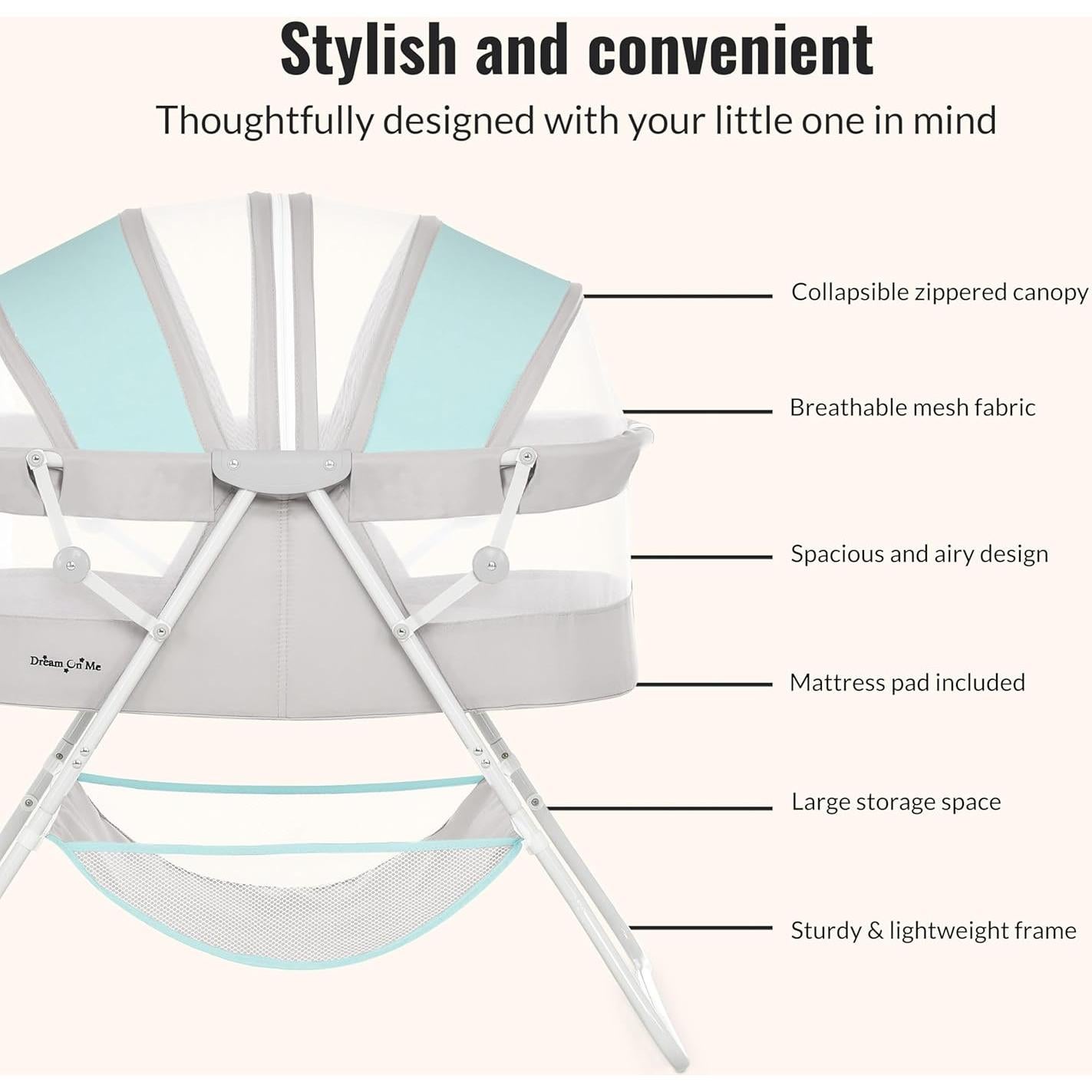Cuna Portátil Dream On Me Karley Azul y Gris, Ligera y Ajustable
