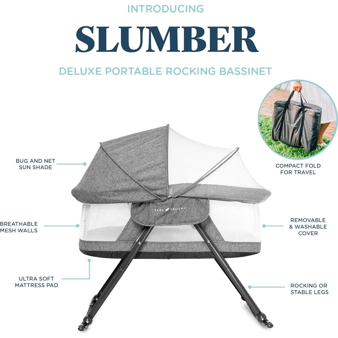 Cuna Mecedora Portátil Baby Delight Slumber Tweed Carbón