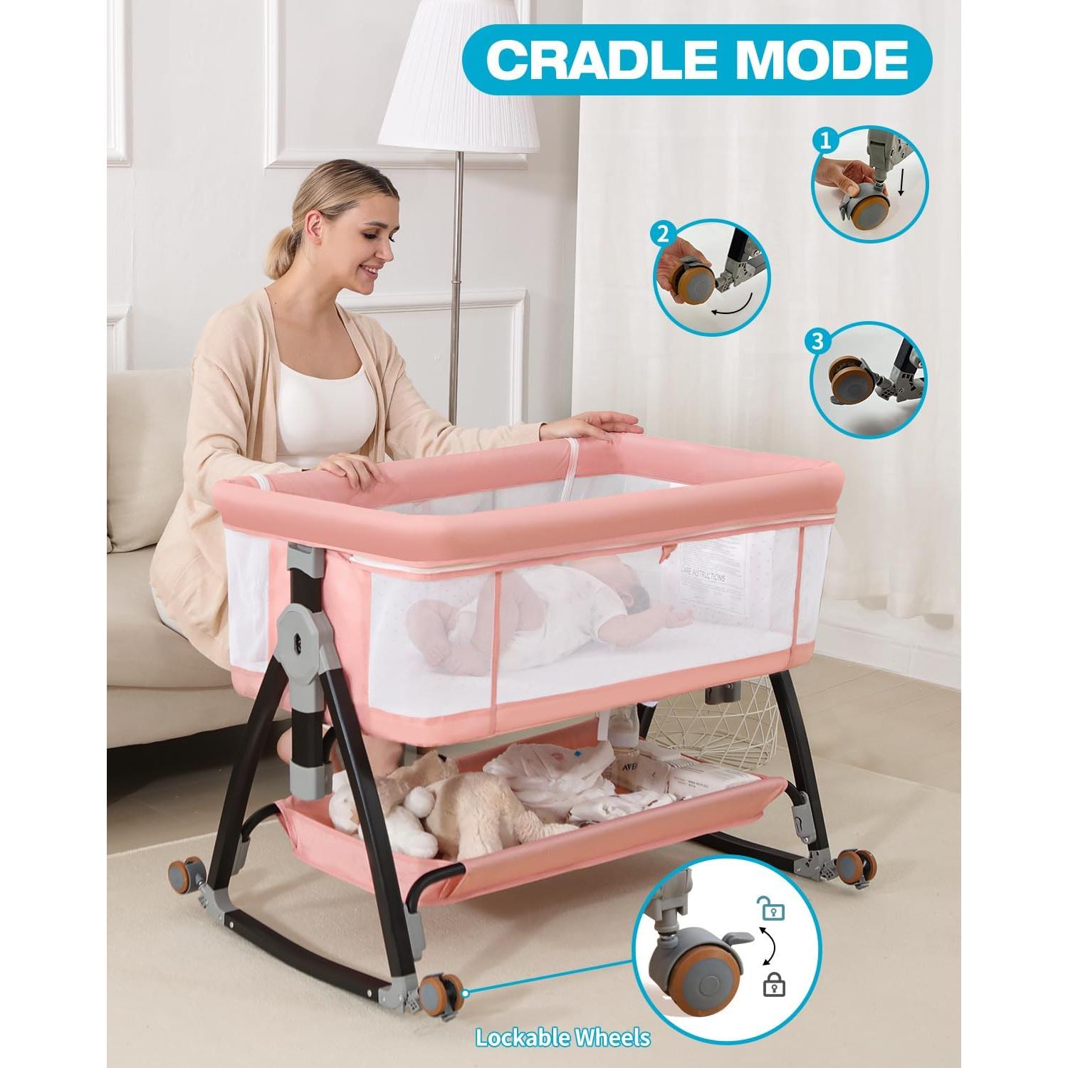 Cuna Lateral para Bebé Wayfong 3 en 1 Rosa 7.24 kg