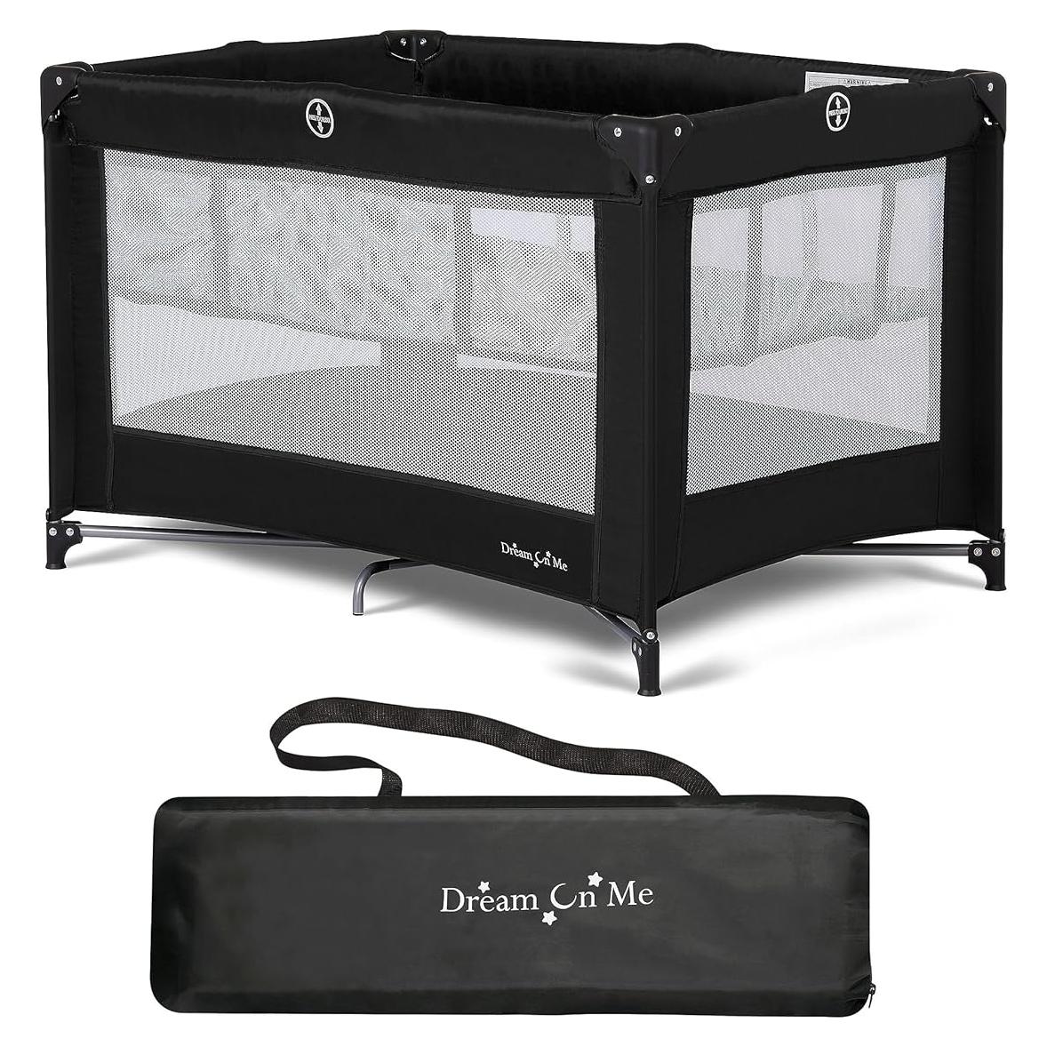 Cuna Plegable Dream On Me Zazzy Negra con Colchón y Bolsa
