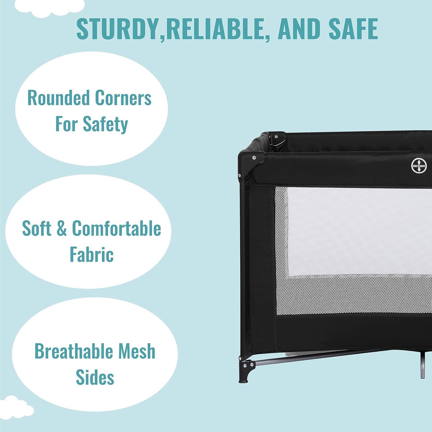 Cuna Plegable Dream On Me Zazzy Negra con Colchón y Bolsa