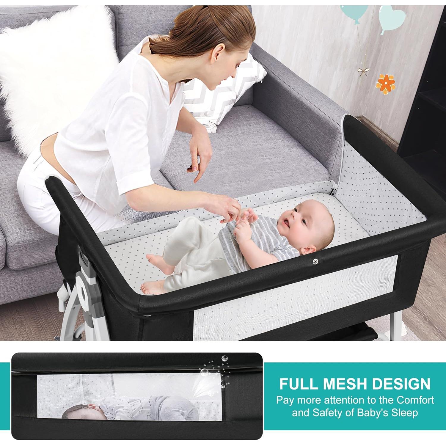 Cuna Balanceadora 3 en 1 VOOI Gris Oscuro con Ruedas