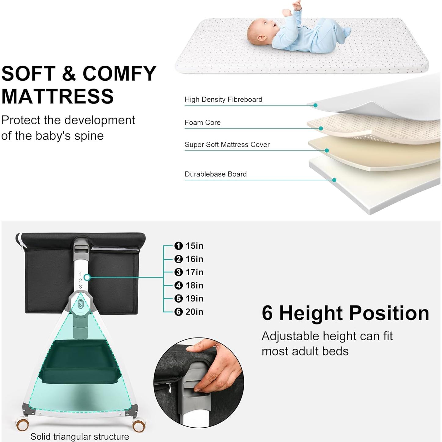 Cuna Balanceadora 3 en 1 VOOI Gris Oscuro con Ruedas