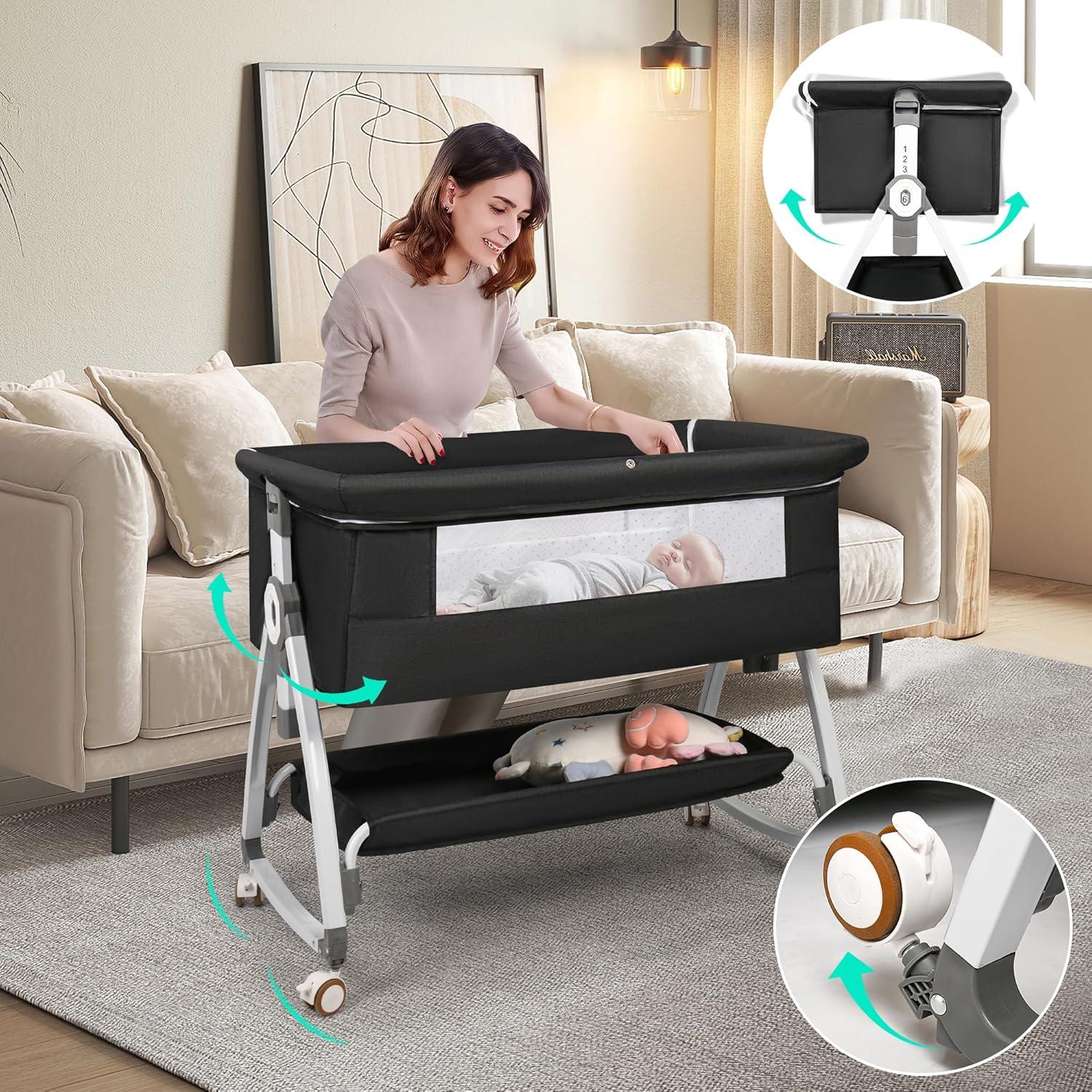 Cuna Balanceadora 3 en 1 VOOI Gris Oscuro con Ruedas