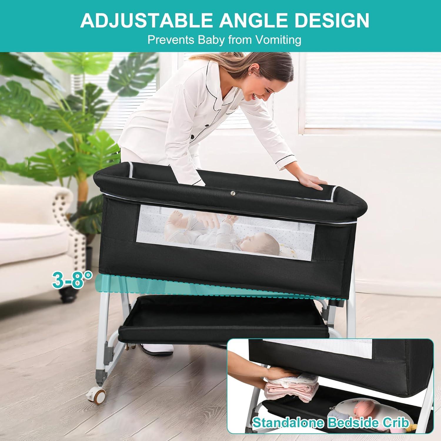 Cuna Balanceadora 3 en 1 VOOI Gris Oscuro con Ruedas