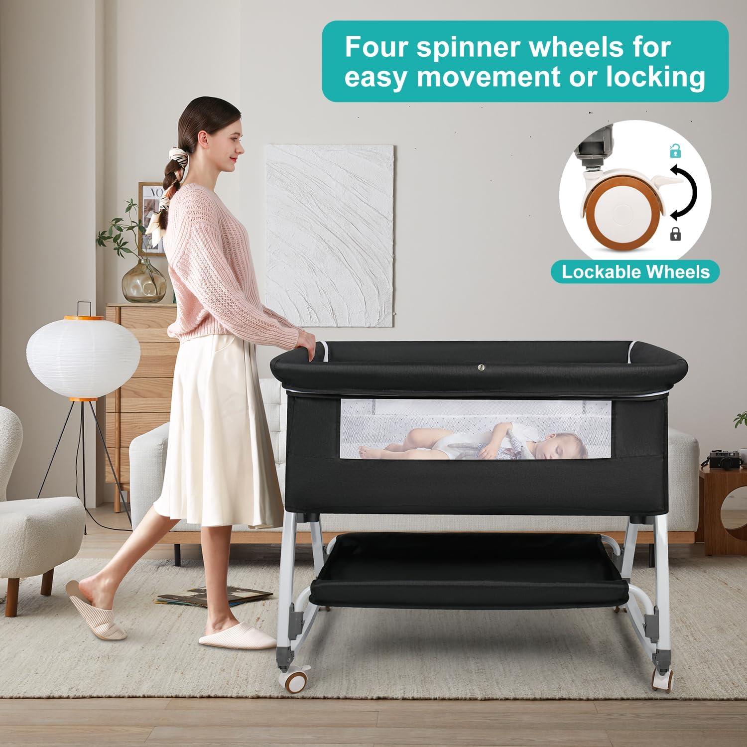 Cuna Balanceadora 3 en 1 VOOI Gris Oscuro con Ruedas