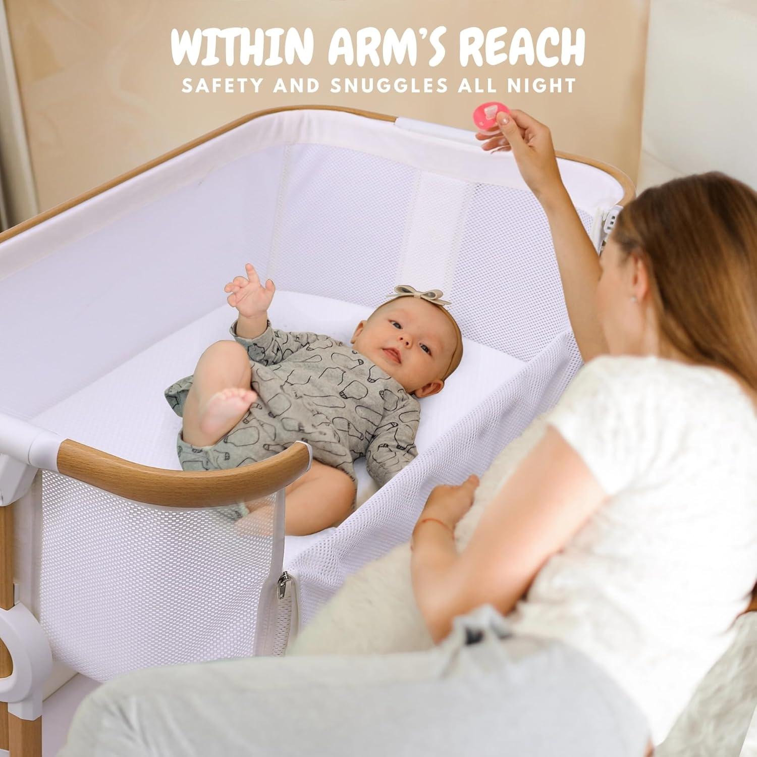 Cuna Lateral 2 en 1 Bicystar Blanca con Ruedas y Colchón