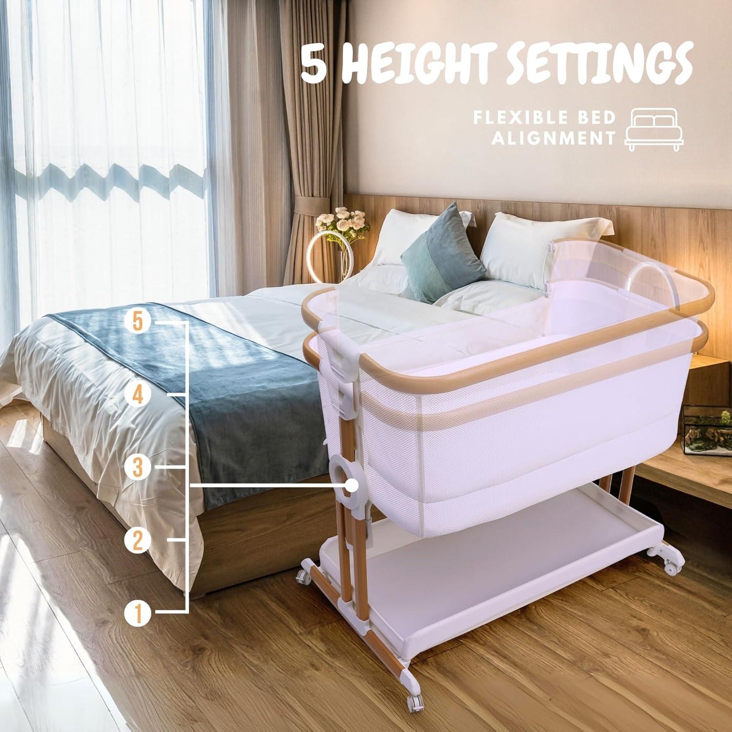 Cuna Lateral 2 en 1 Bicystar Blanca con Ruedas y Colchón