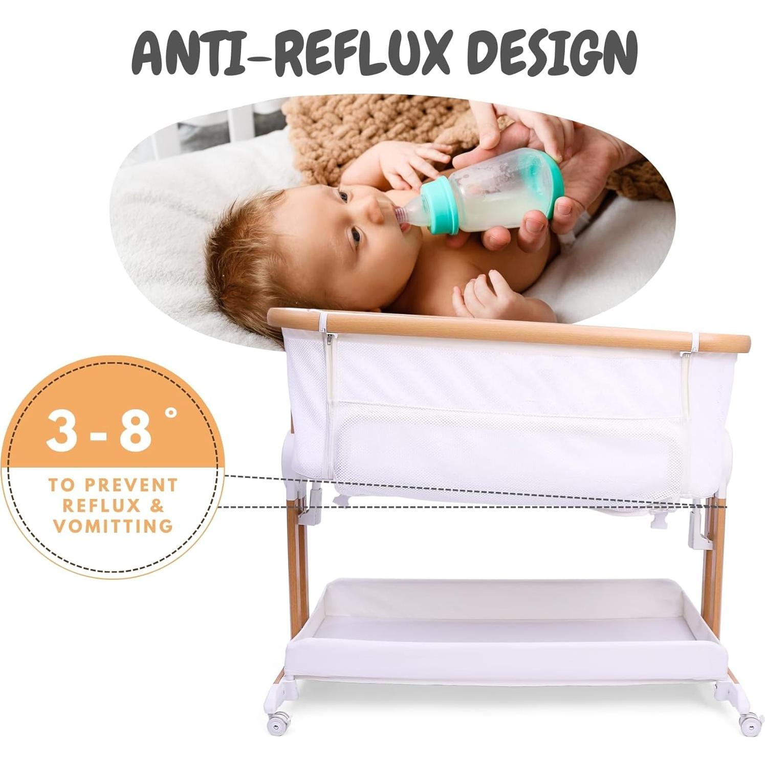 Cuna Lateral 2 en 1 Bicystar Blanca con Ruedas y Colchón