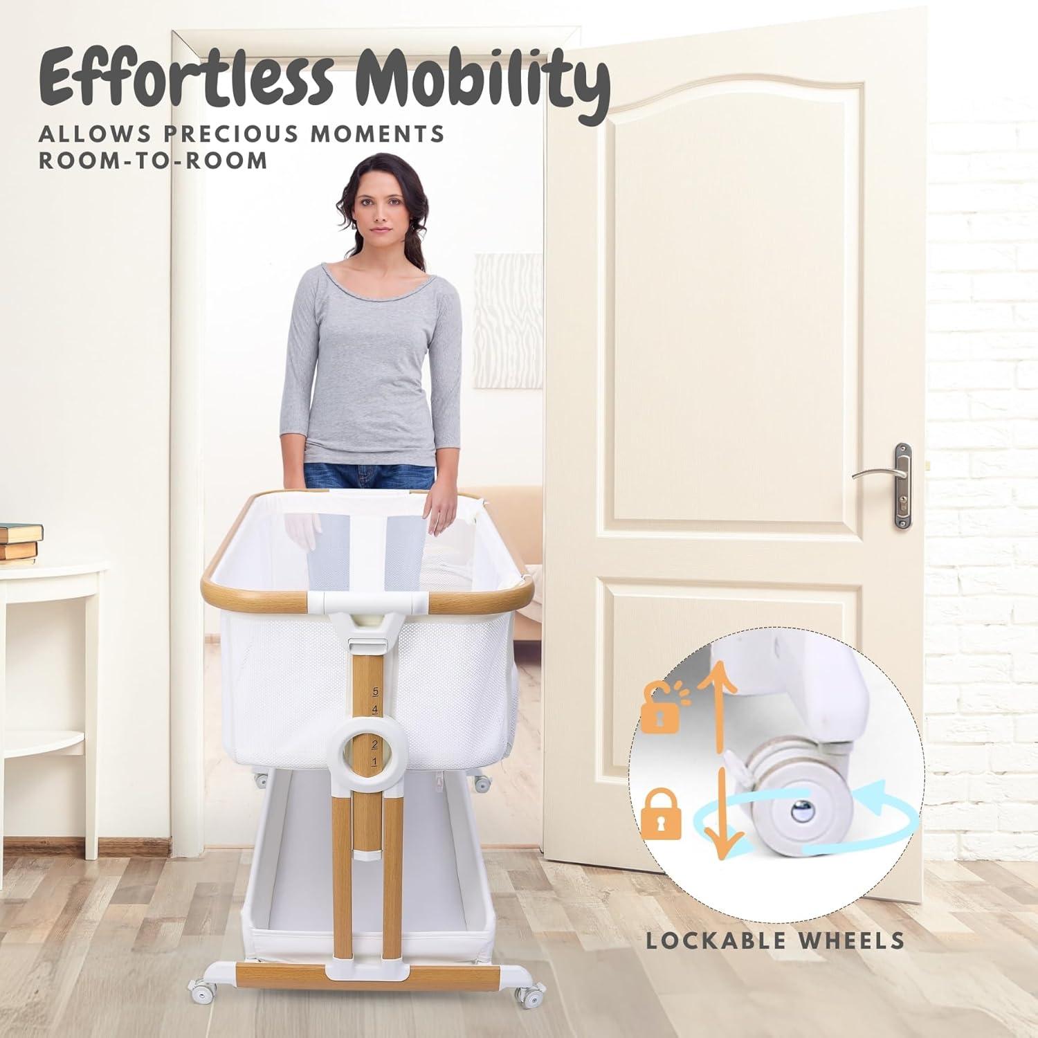 Cuna Lateral 2 en 1 Bicystar Blanca con Ruedas y Colchón