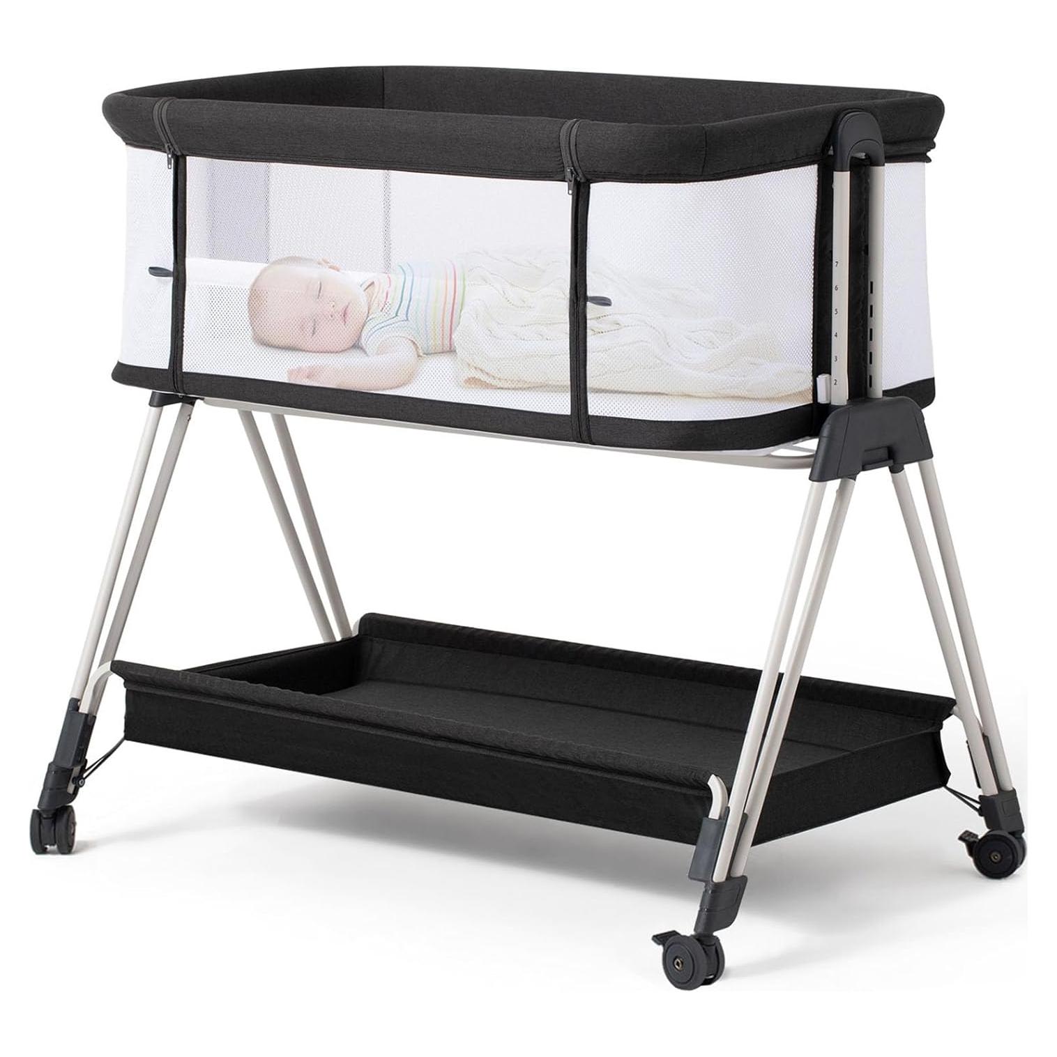 Cuna de Lado Fodoss para Bebés con Ruedas y Almacenamiento