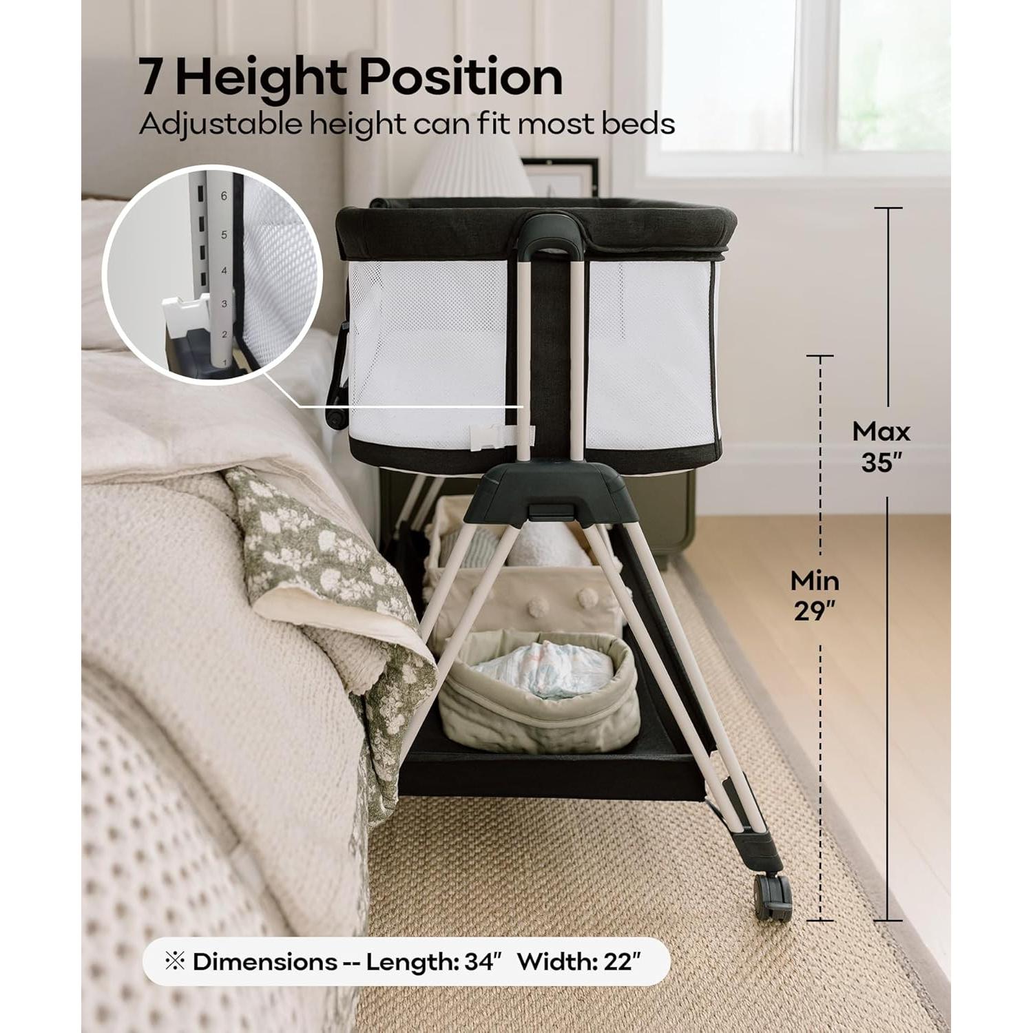 Cuna de Lado Fodoss para Bebés con Ruedas y Almacenamiento