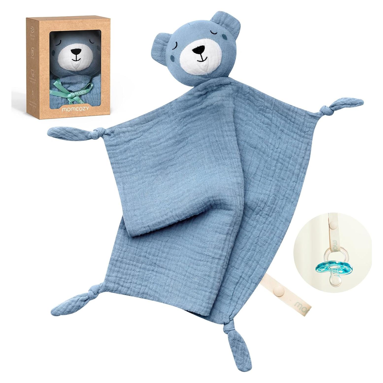 Osito de Peluche Momcozy 100% Algodón para Bebés - Manta de Seguridad Azul 35.56 cm