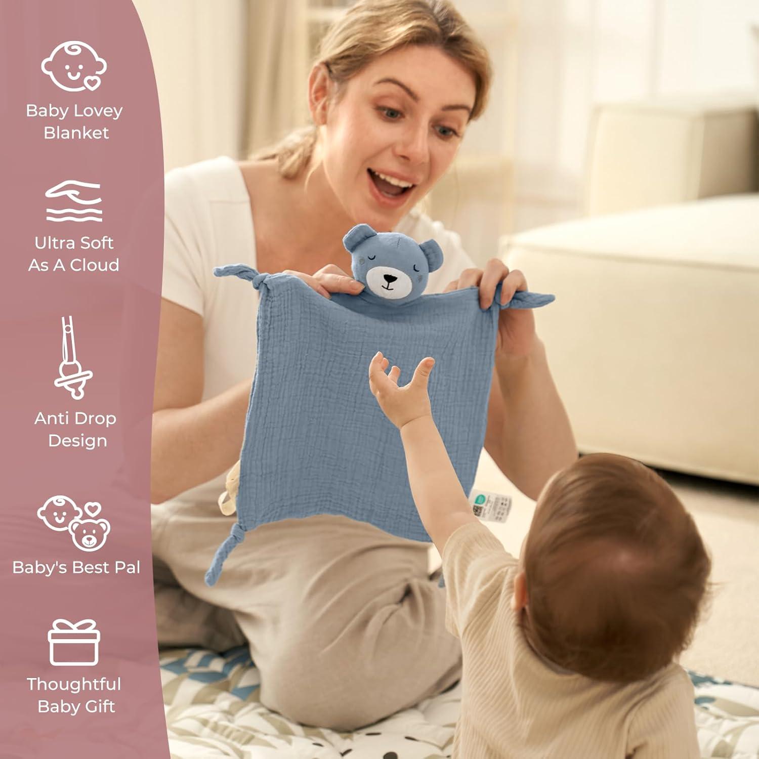 Osito de Peluche Momcozy 100% Algodón para Bebés - Manta de Seguridad Azul 35.56 cm