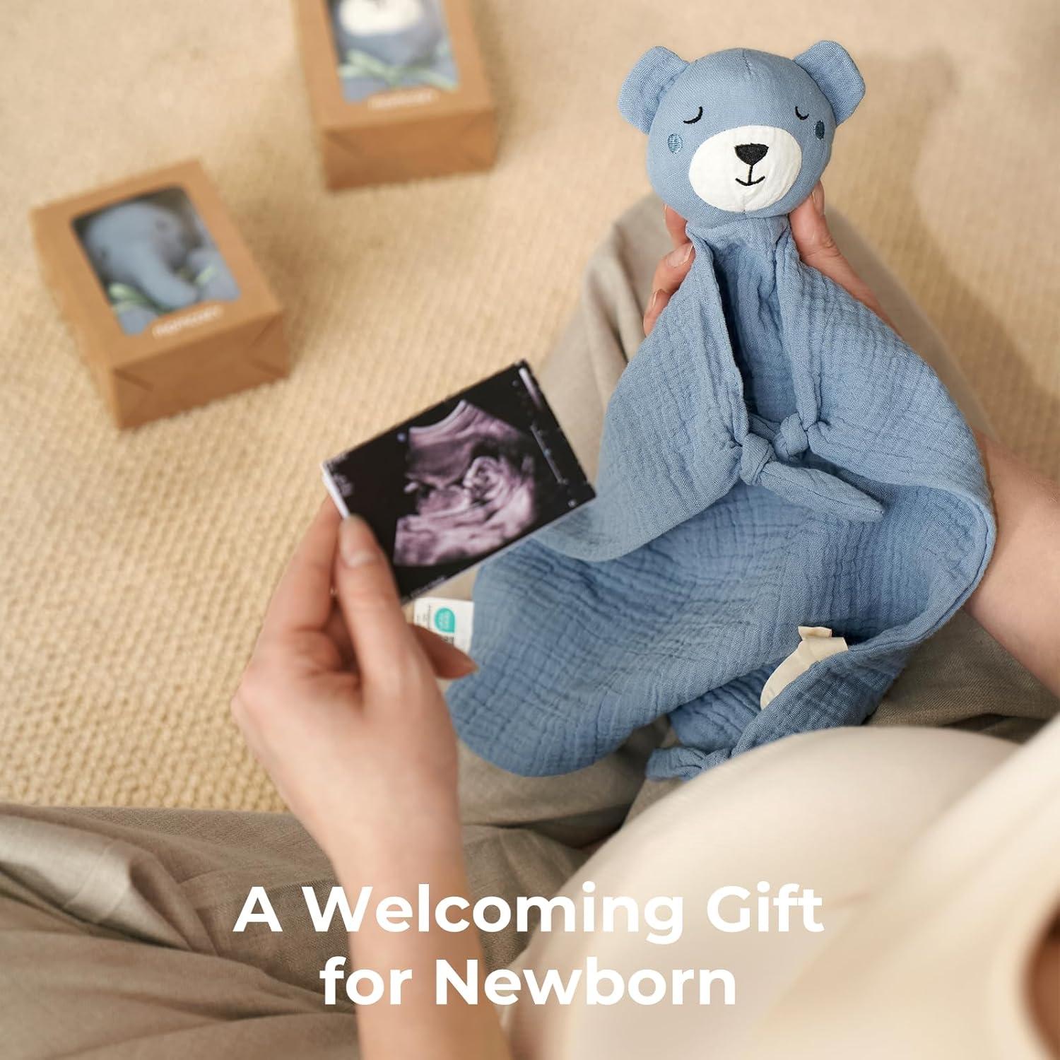 Osito de Peluche Momcozy 100% Algodón para Bebés - Manta de Seguridad Azul 35.56 cm