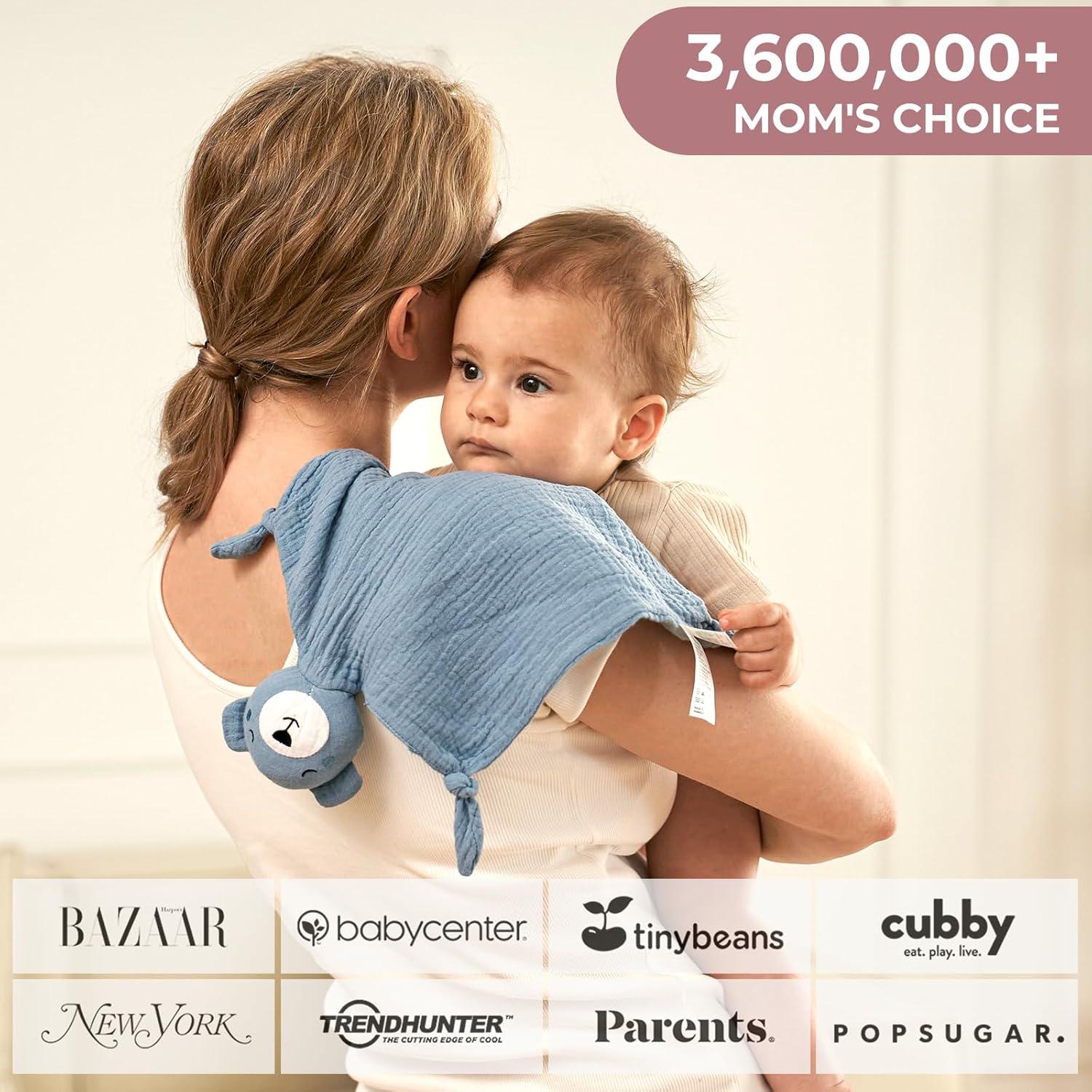 Osito de Peluche Momcozy 100% Algodón para Bebés - Manta de Seguridad Azul 35.56 cm