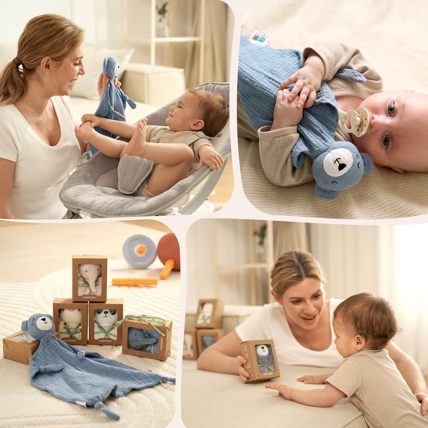 Osito de Peluche Momcozy 100% Algodón para Bebés - Manta de Seguridad Azul 35.56 cm