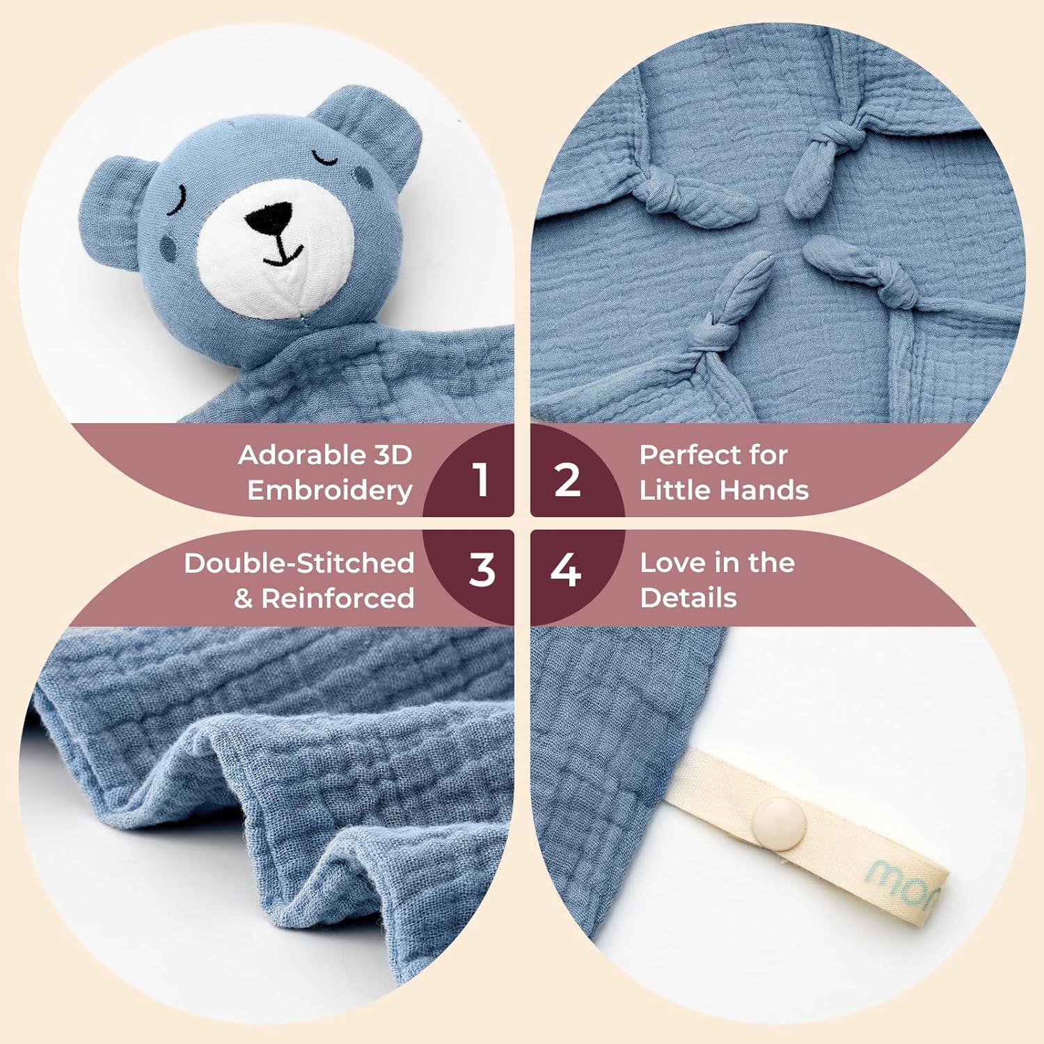 Osito de Peluche Momcozy 100% Algodón para Bebés - Manta de Seguridad Azul 35.56 cm